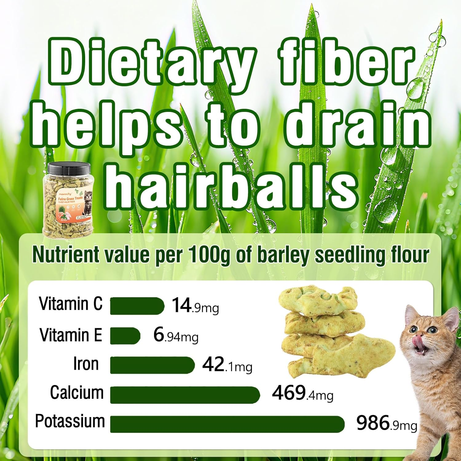 380G Cat Grass Treats, Chicken Catnip Cat Grass Flavor Feline Dental Treats, Cats Treats Snacks Biscuits for Dental Care and Hairball Control image number 1