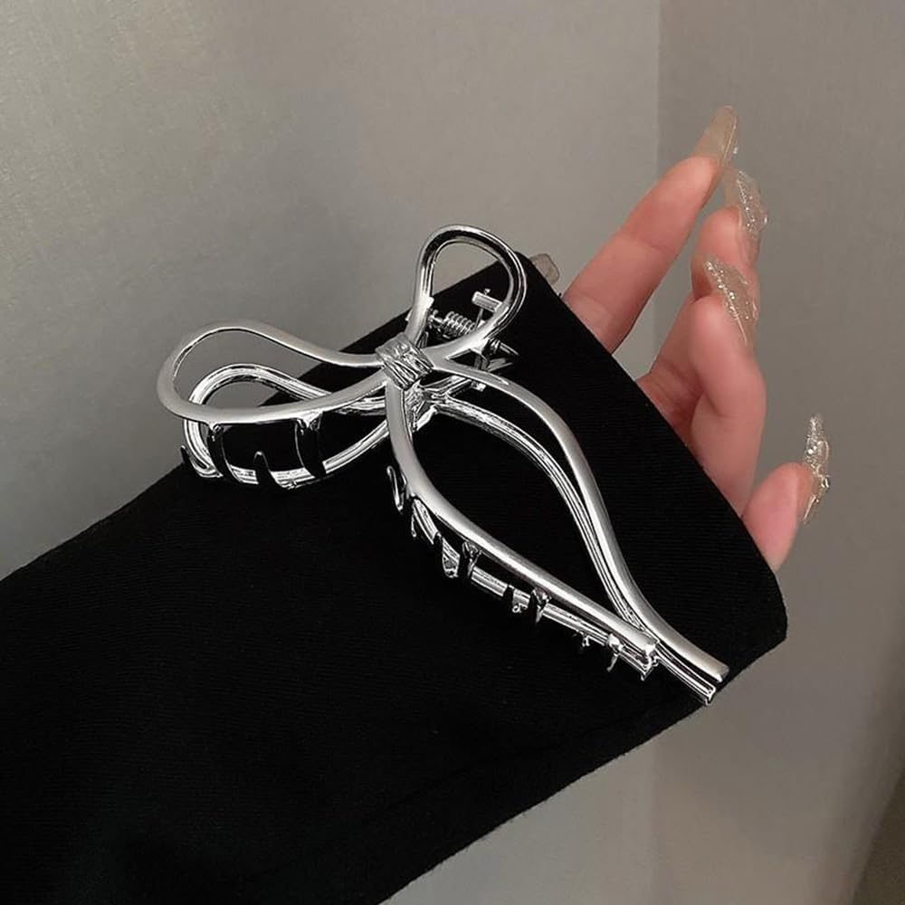 Pack of 4 Large Hair Clips, Metal Hair Clips, Non-Slip Silver Hair Clip, Hair Accessories for Women and Girls image number 4