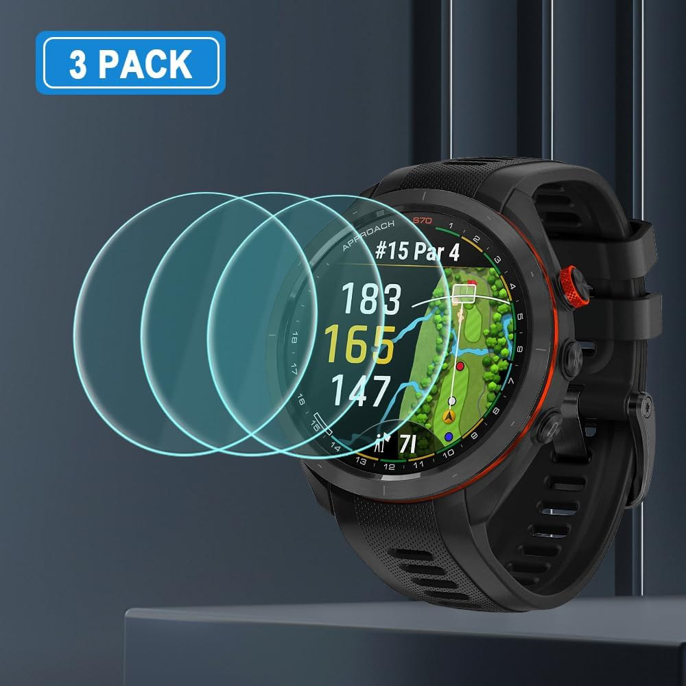 Duttek Tempered Glass Screen Protector (3 Pack Designed for Garmin Approach S70 (47Mm), 2.5D 9H Hardness Anti-Scratch Tempered Glass Protective Film for Garmin Approach S70 47Mm Smartwatch