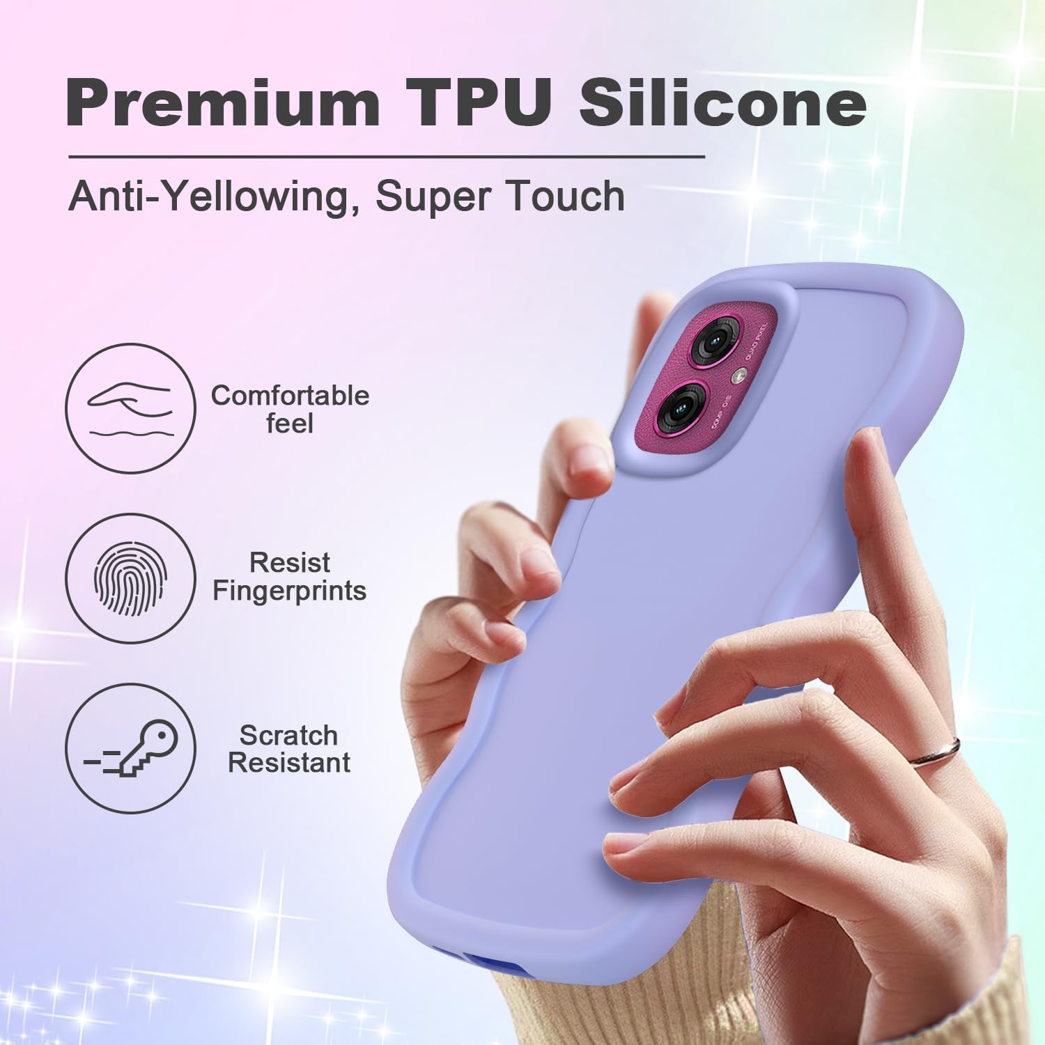 XINYEXIN Liquid Silicone Case for Motorola Moto G55, Waves Curly Shape Cute Soft Shockproof Mobile Phone Protective Case - Purple - Black image number 7