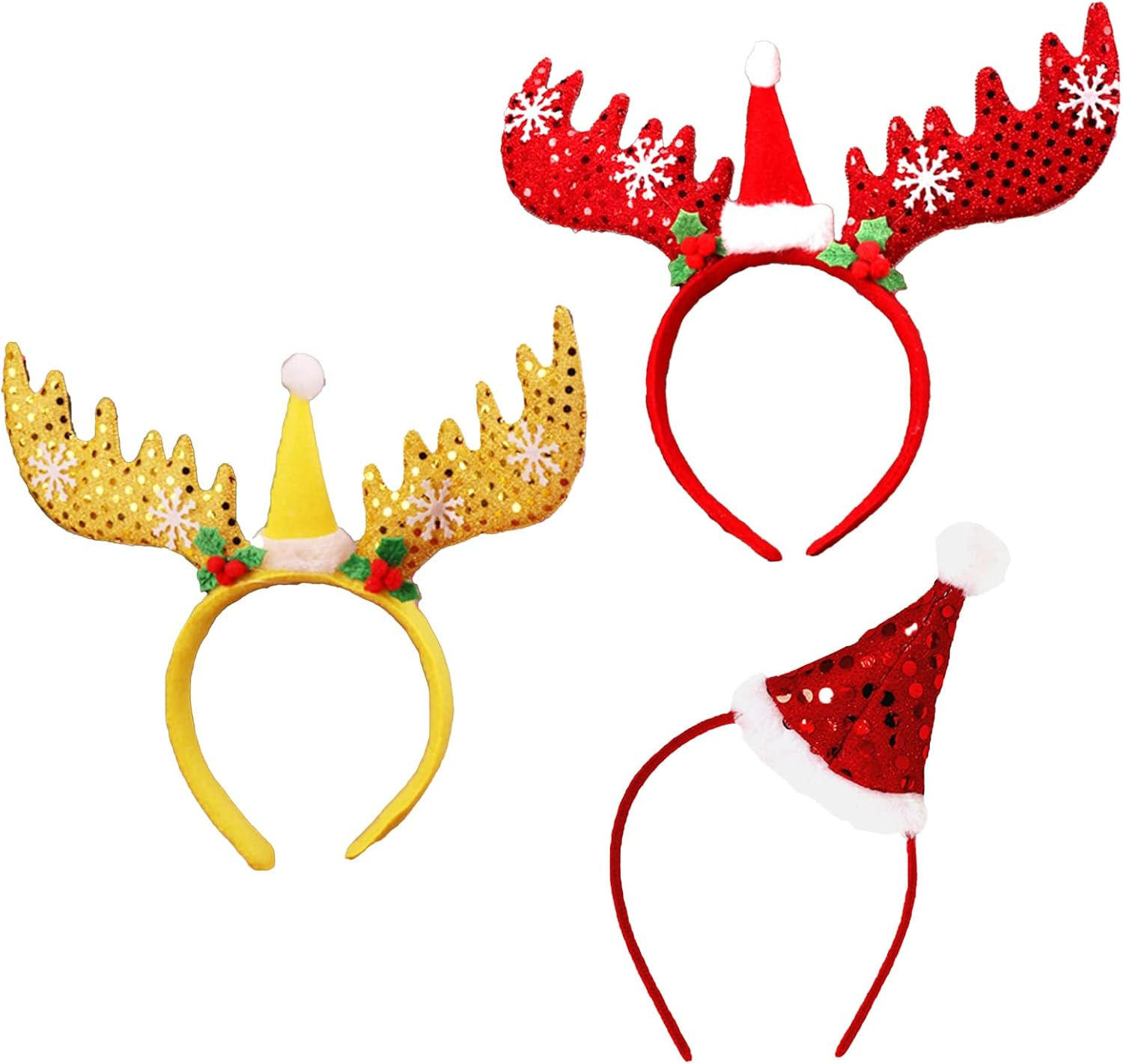 Aoozleny Headbands for Christmas, Reindeer Antler, Santa Hat Headband Hats,Set of 3 image number 1