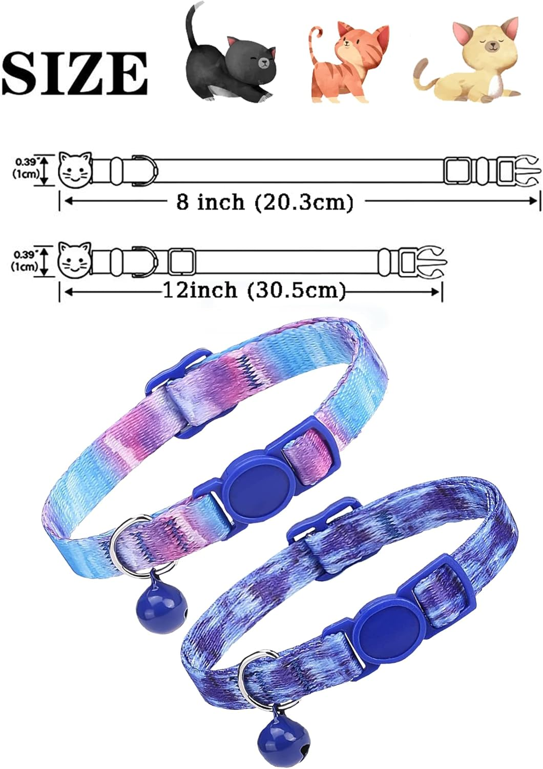 SOLMOONY Cute Cat Collar for Girl Boy,Colorful Breakaway Cat Collars with Bell 2 Pack，Adjustable Printed Nylon with Safety Buckles Kitten Collar (Starry Sky) - Coloured Drawing image number 7