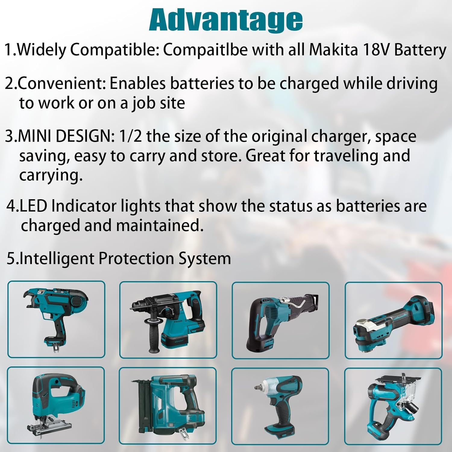 Car Charger for Makita 18 V Battery with LED Display, Car Charger Compatible with Makita 18 V Li-Ion Battery BL1860 BL1850 BL1840 BL1830 Portable Mini Charger with Cigarette Plug (Charges Only 18 V) image number 4