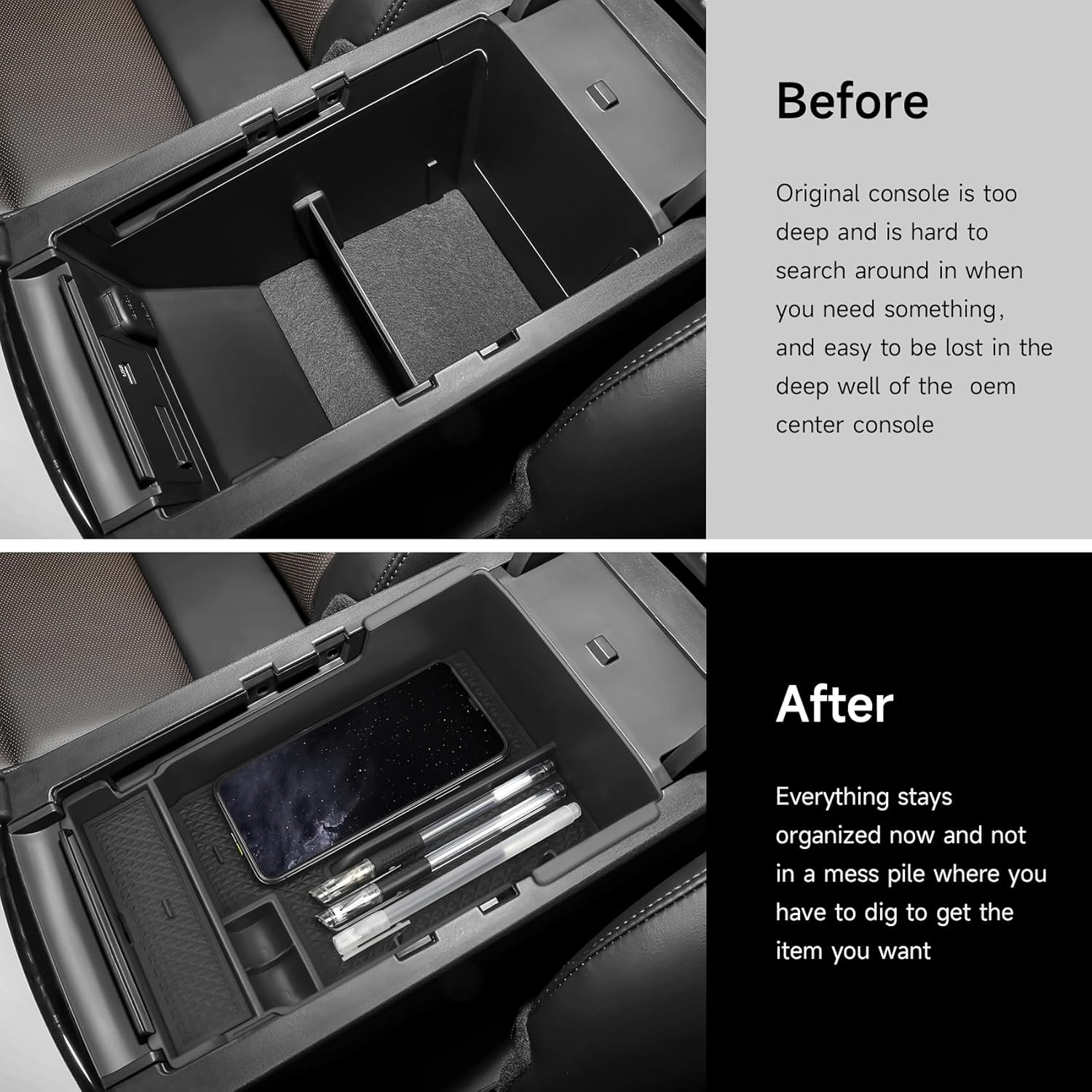 Hugeek Center Console Organizer Tray Compatible with Mazda 3 Accessories 2019-2025 Armrest Storage Box ABS Console Insert Tray Container