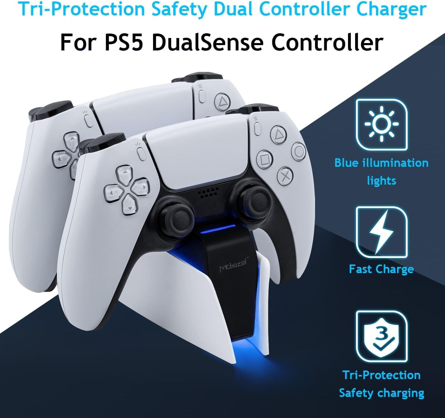 Mcbazel Dual Charger for PS5, Controller Charger Fast Charging Station Dock USB Type C Charging Adapter with LED Indicator for Playstation 5 Dualsense Controller - White