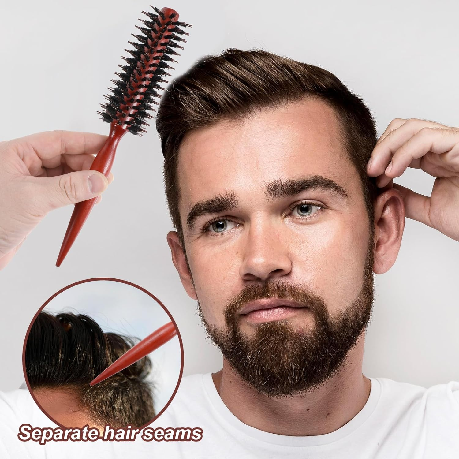 LIQWEI Small Boar Bristle round Brush, Small round Brush, Boar Bristle Hair Brushing, Roll Brushes for Blow Drying, Travel Brushes for Women for Wet or Dry Hairs for Styling Short, Fine Hair image number 6