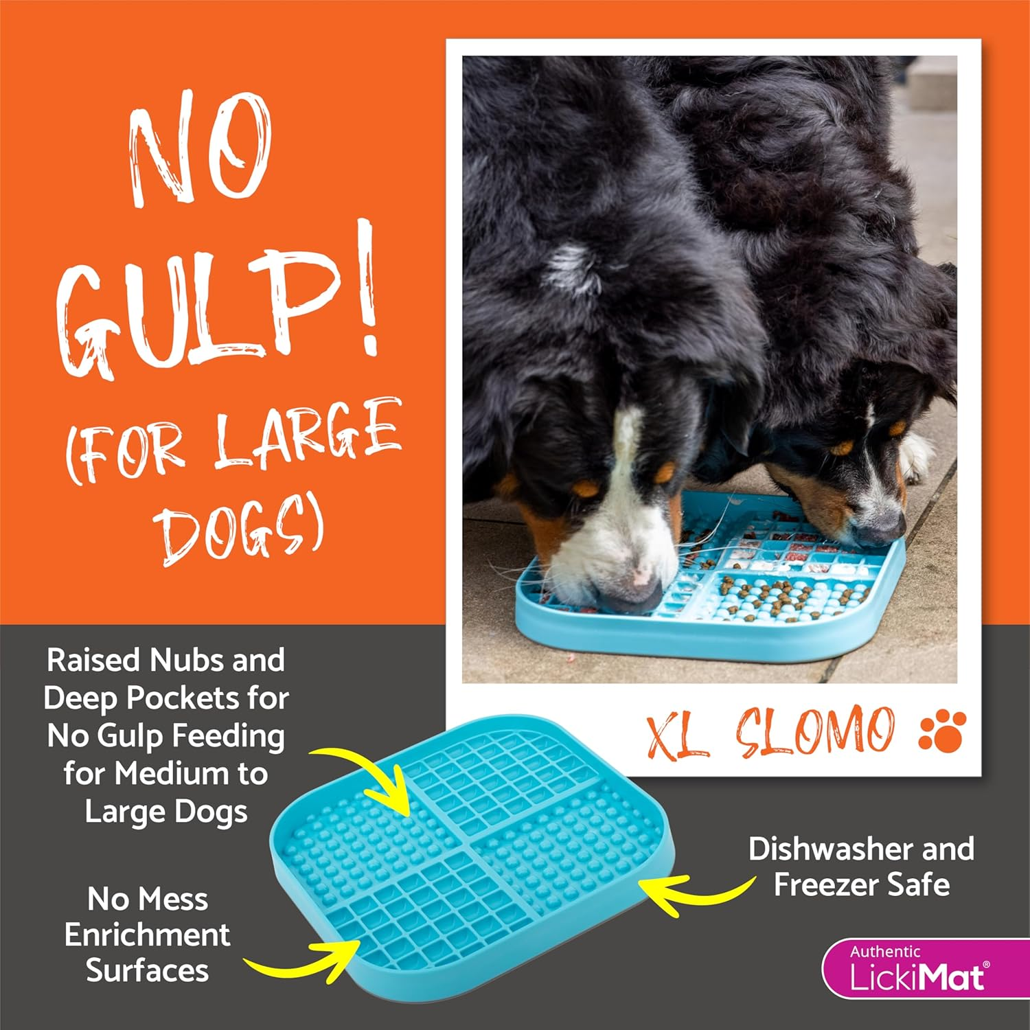 Lickimat Slomo XL - Extra Large Slow Feeder Suitable for Dry, Wet, Raw Foods, All Treats and Doggy Ice Cream. Best for Medium to Massive Breeds. Durable Design with Non-Slip Base. - Orange image number 2