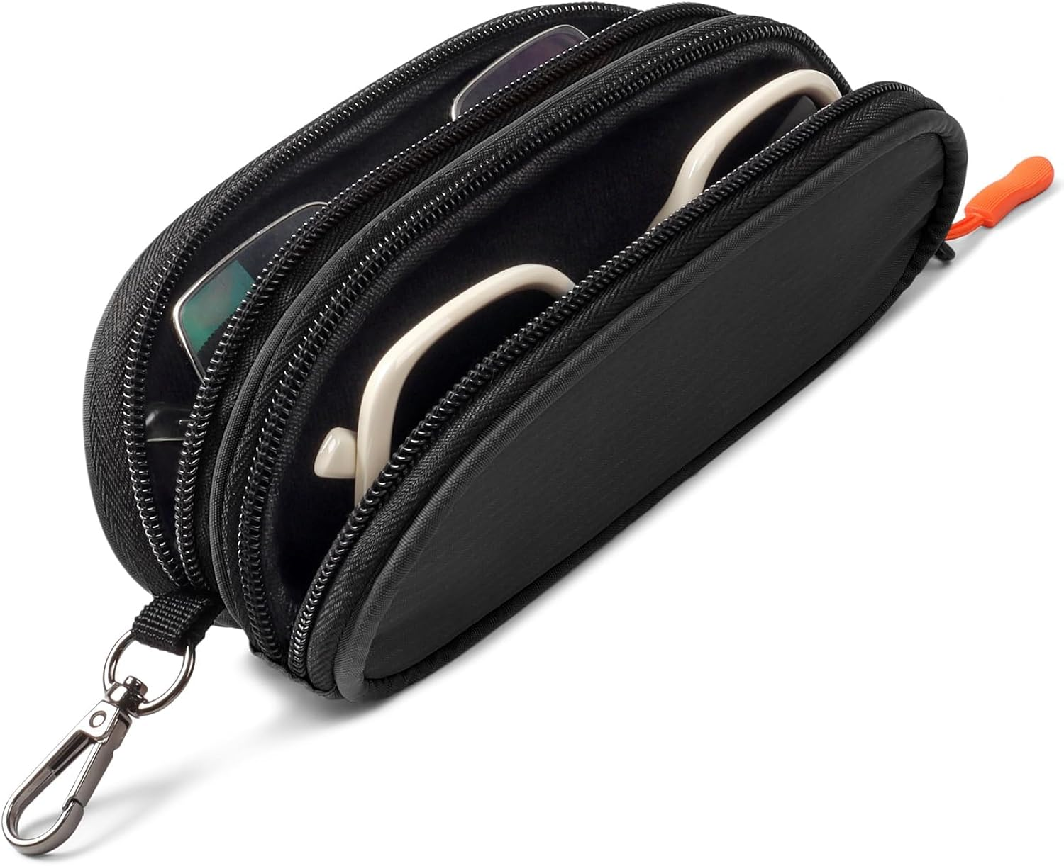 SVNXI Double Eyeglasses Case Soft Portable Zipper Sunglasses Pouch with Keychain Clip for Men Women, Brown Flower