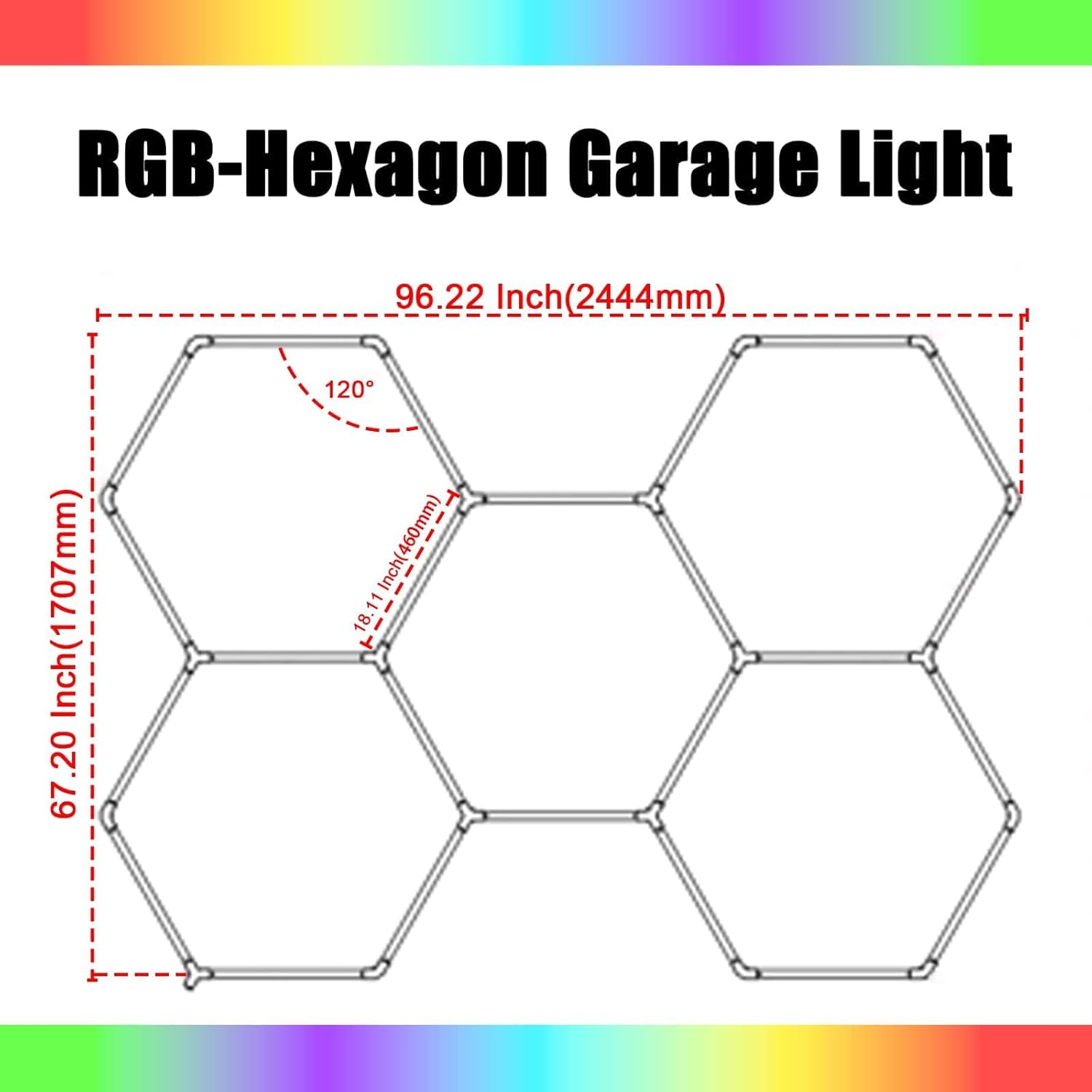 Partsable RGB Hexagon Lights - Garage LED, Lighting with Music Mode, 358 Kinds of Changes, Honeycomb LED for Gym Bar Gaming Room Garage Lighting Basement Decor(5 PCS) image number 3