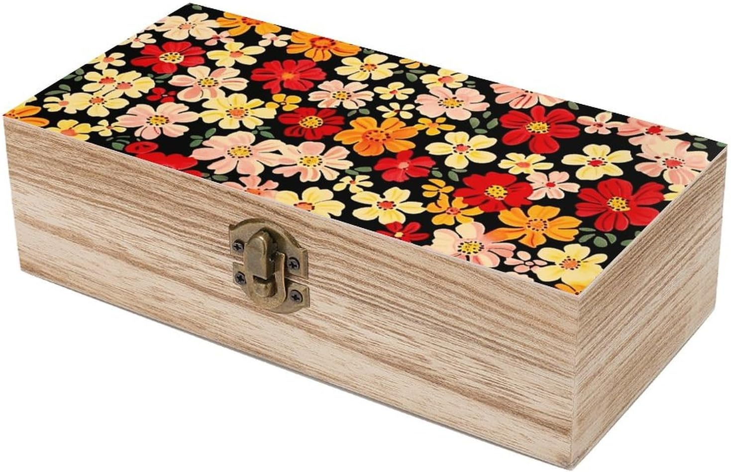 Colored Flowers Wooden Box Wood Wedding Keepsake Boxes with Lids Small Decorative Boxes Lightweight Wooden Memory Storage Box for Crafts Keepsakes Jewelry Photo Letter Storage image number 3