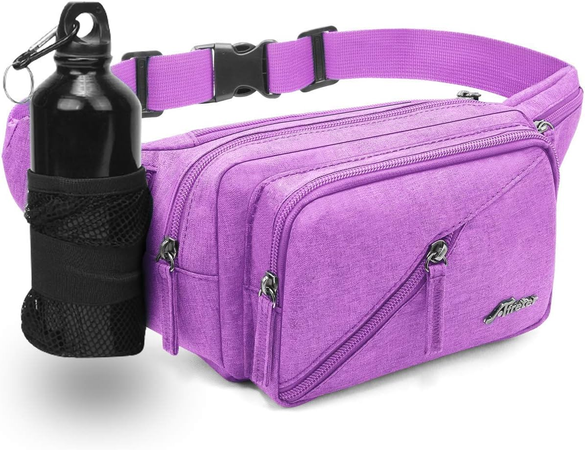 Afreter Fanny Pack Waterproof Waist Bag Pack Men Women Hip Bum Bag with Water Bottle Holder Adjustable Strap Suitable for Outdoors Workout Traveling Hiking Cycling Dog Walking Pouch Bag, Purple,