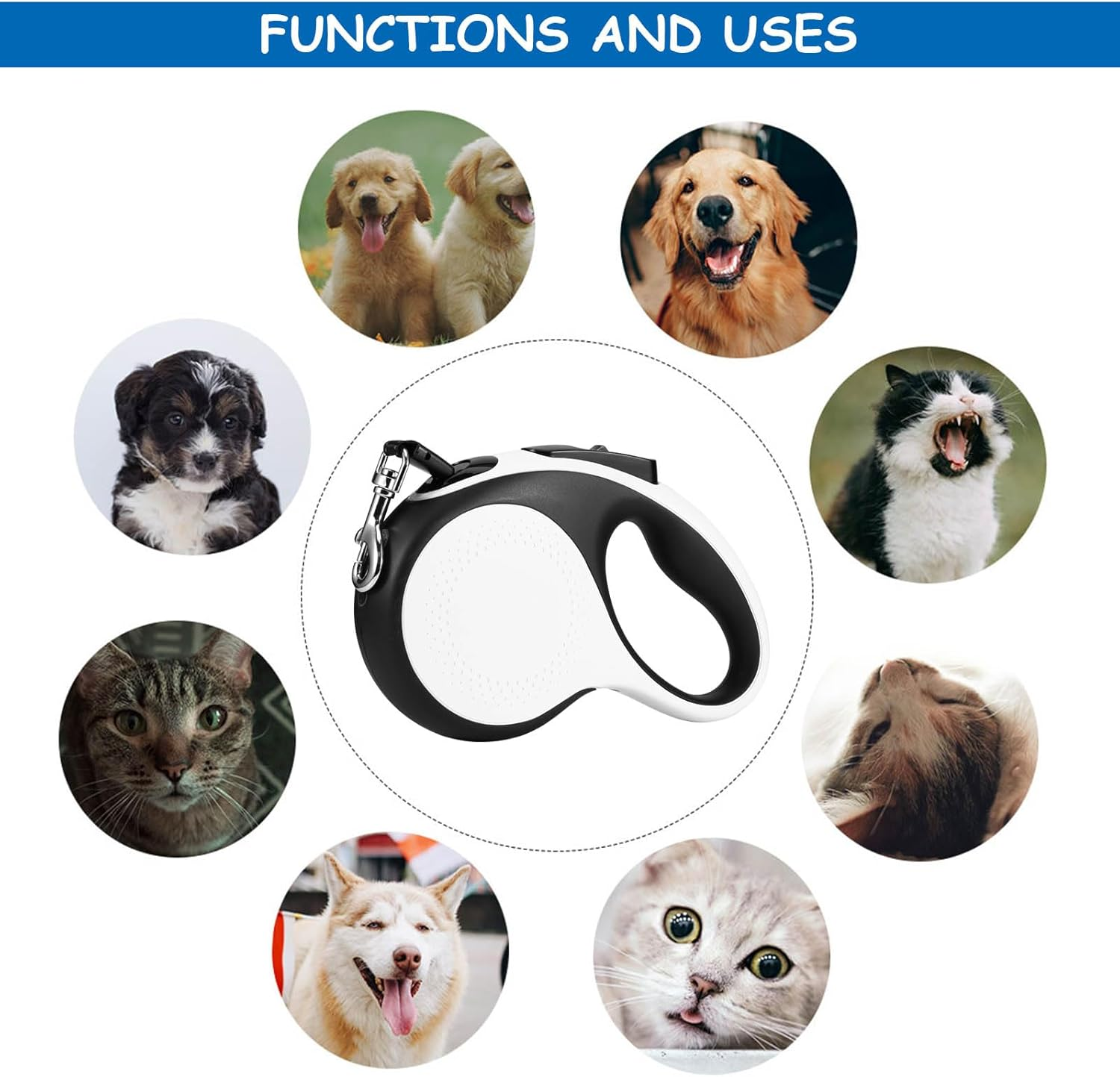 Viitech Dog Lead 5 M, 360&deg; Tangle-Free Flexi Lead with LED Light, Retractable Pull Rope with Non-Slip Handle for Medium Large Dogs up to 30 Kg image number 1