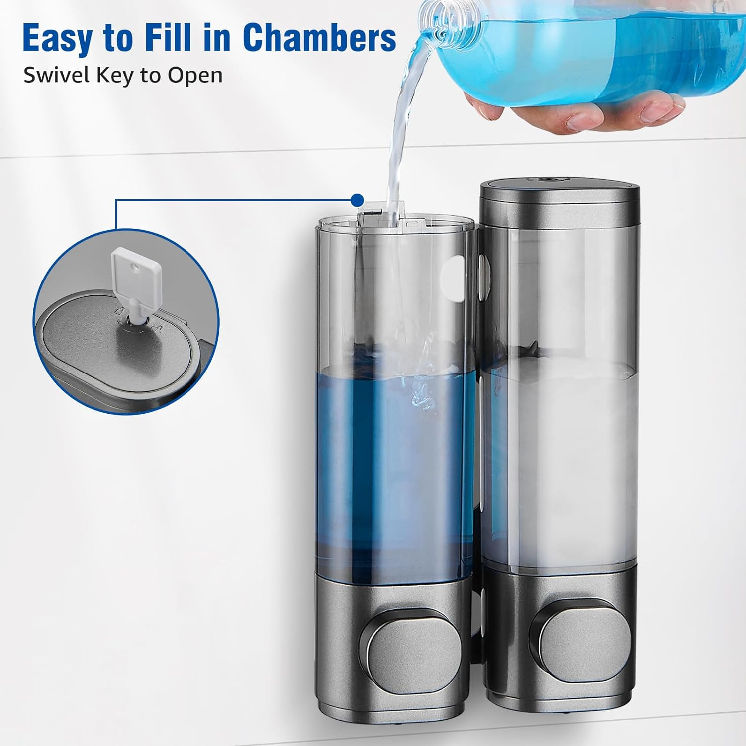 Shampoo and Conditioner Dispenser 2 Chamber No Drill, Shower Soap Pump Dispenser Wall Mounted, Body Wash Dispenser for Shower, Shower Gel Dispenser Shampoo Holder for Bathroom Accessories, Gungrey - Gungrey 2 Chamber image number 2