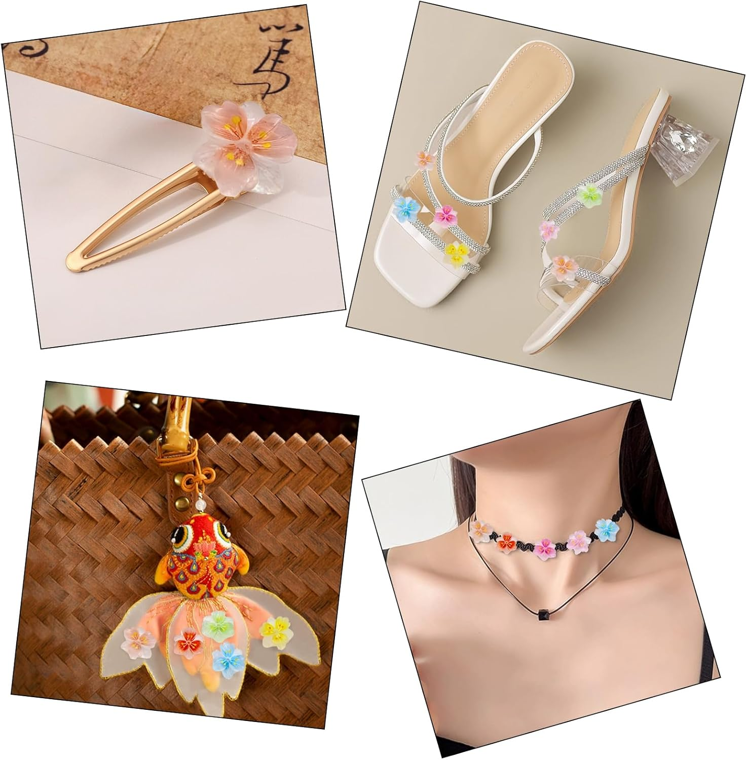 Huoflame 3D Flower Nail Charms - Ice Translucent Pack of 50 Resin Nail Decoration - Colourful Five-Leaf Charms for Nails DIY Nail Design, Glitter Rhinestone Nail Art for Gel X Nail Tips and Charm image number 2