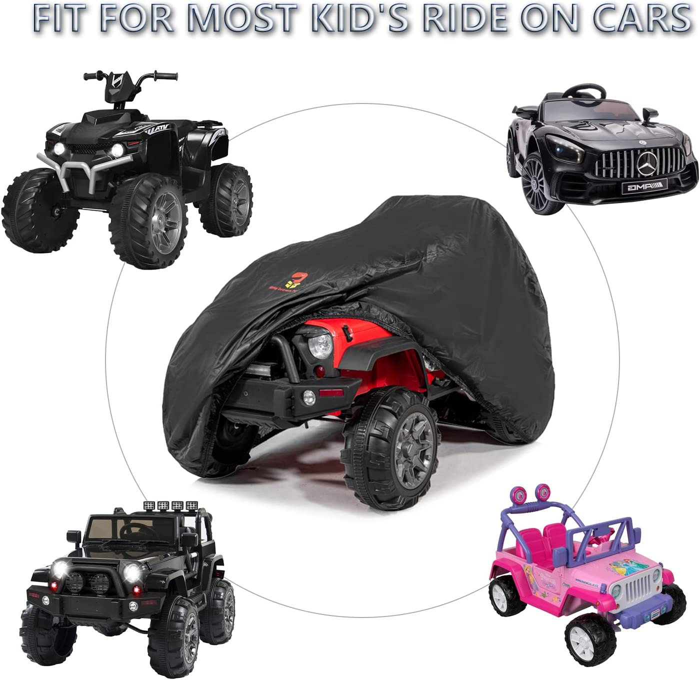 Kids Ride-On Toy Car Cover, Large Waterproof Cover for Power Wheels Jeep Kids Vehicles, 420D Heavy Duty Cover Protect Kids Electric Car from Sun, Wind, Rain, Snow and Dust - Universal Fit image number 2
