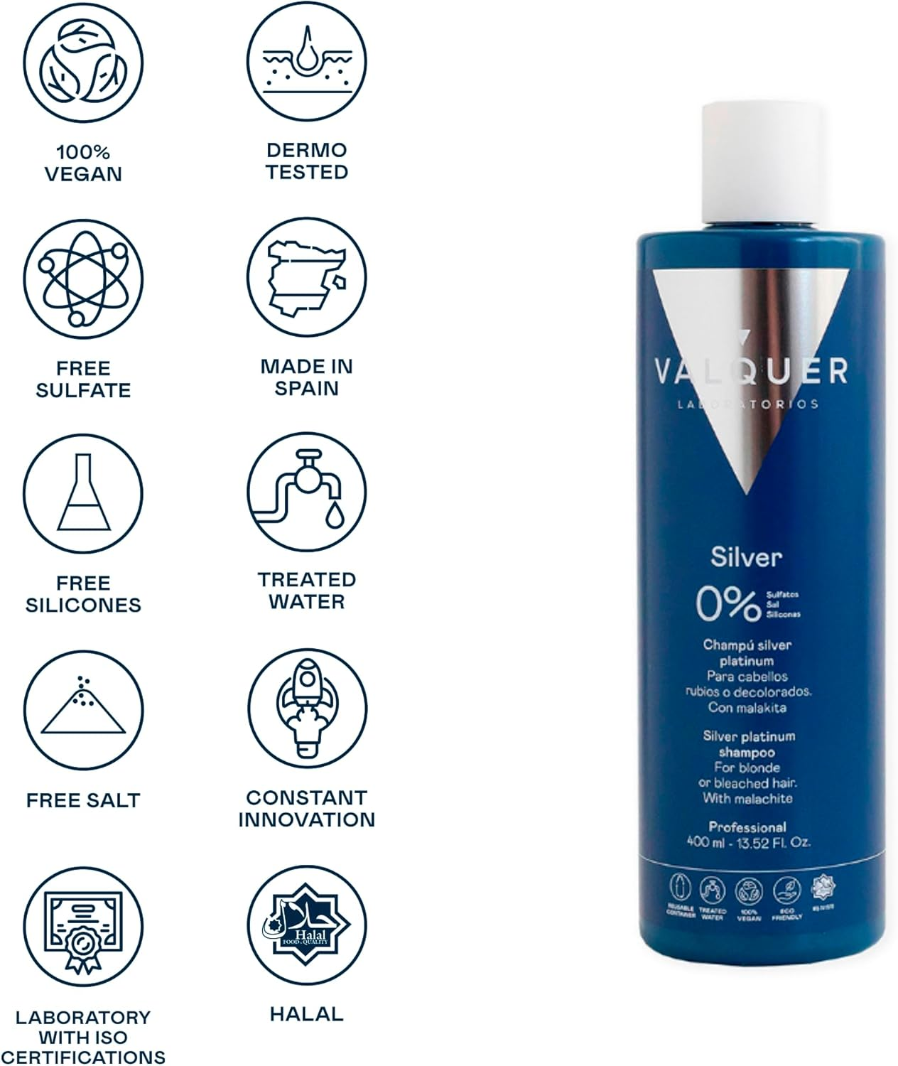 Valquer Shampoo Silver Platinum Hair White, Grey and Rubios, 400 Ml image number 4