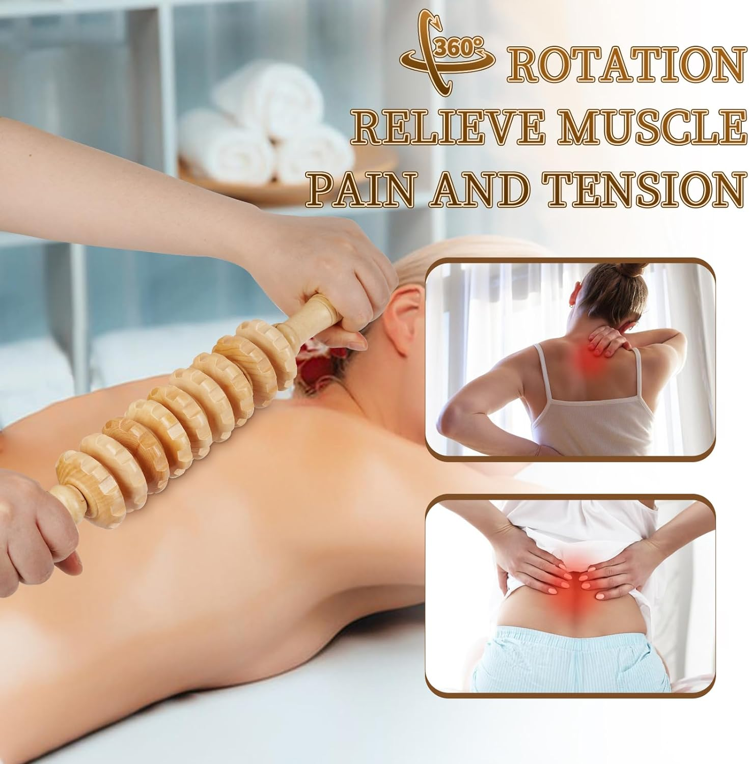 Liitrton Manual Wooden Fascia Massage Roller Trigger Points for Release Cellulite Sore Muscle Blasting (White) image number 5