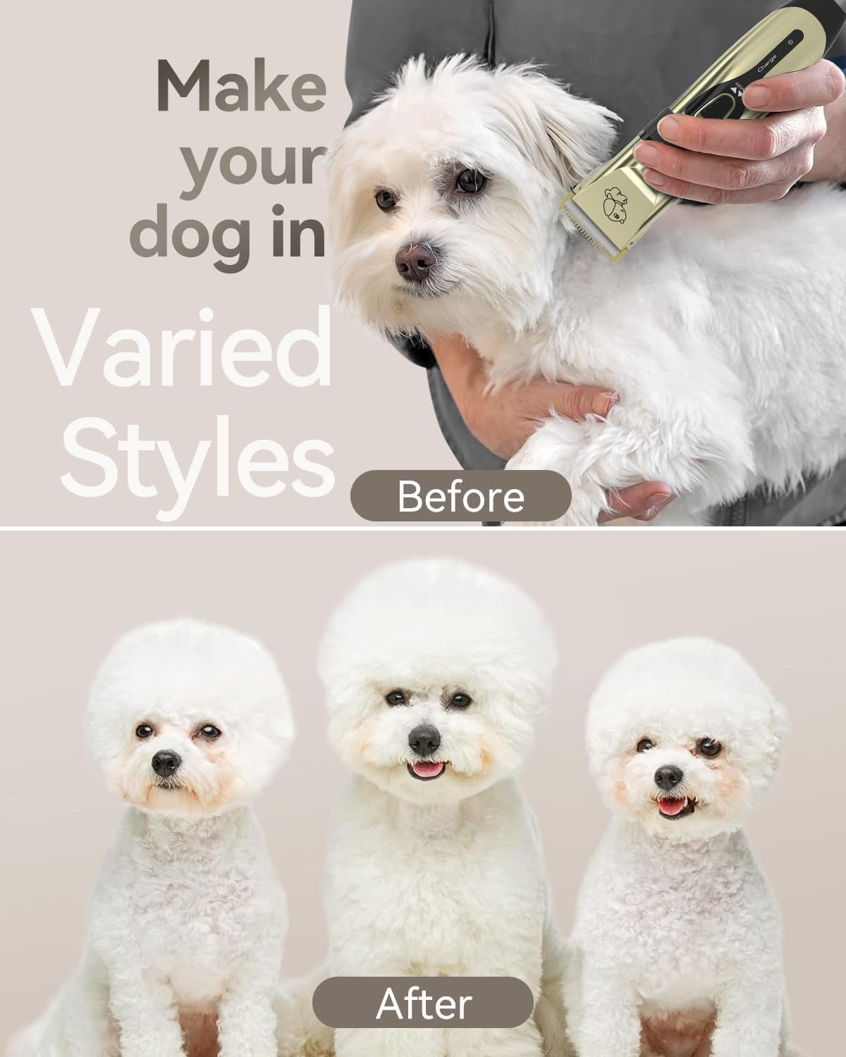 VEKEN Dog Clippers Grooming Kit - Pet Shaver with Low Noise, Cordless Dog Hair Clipper Rechargeable, Electric Quiet Dog Trimmer, Professional Detachable Blades Pet Clippers for Dogs Cats Pets and Animals image number 2