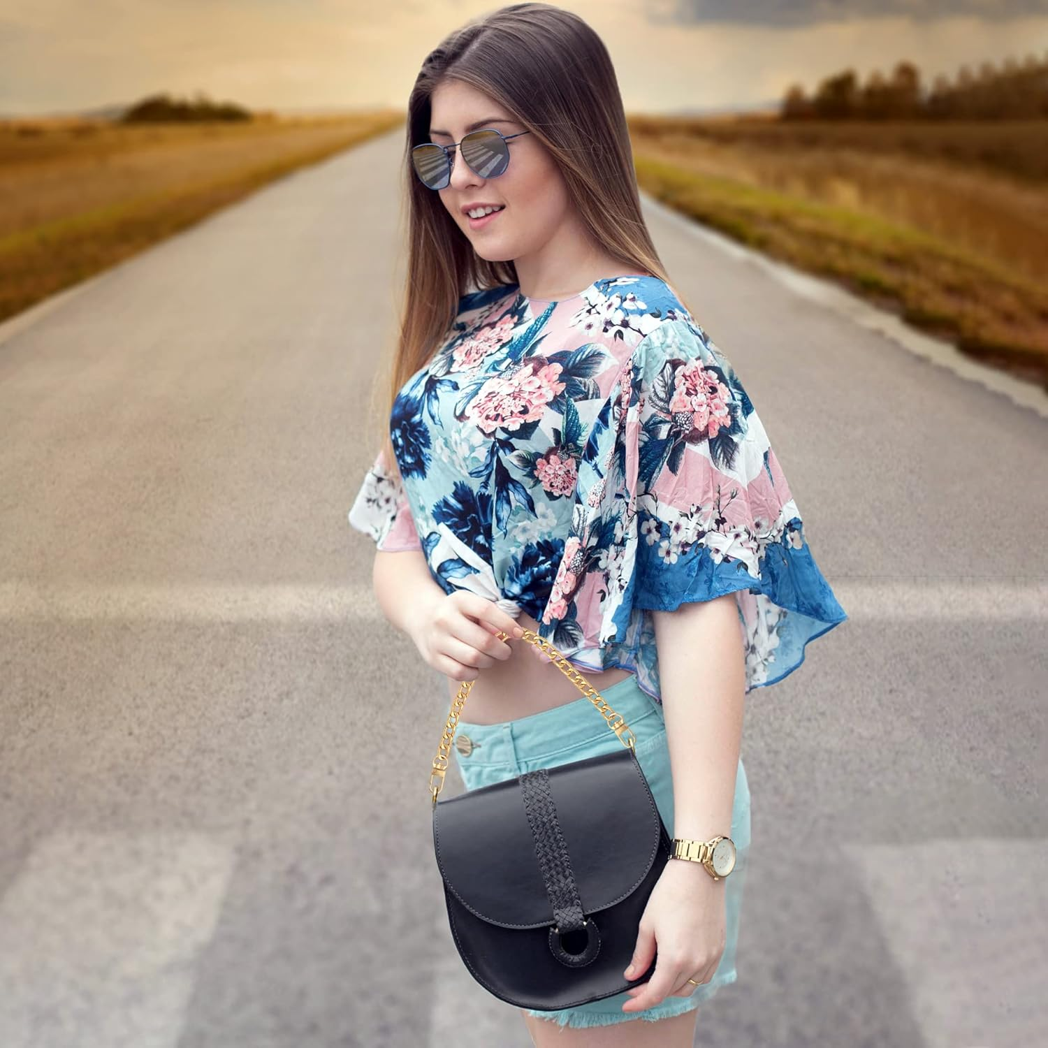 Yuronam 4 Different Sizes Flat Purse Chain Iron Bag Link Chains Shoulder Straps Chains with Metal Buckles Hook for Replacement, DIY Handbags Crafts, 47.2/31.5/15.7/7.9 Inches(Gold) image number 6