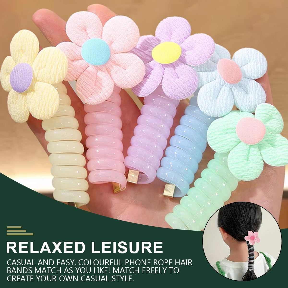 FERCAISH Pack of 10 Colourful Telephone Wire Hair Bands, Spiral Hair Ties, Braided Telephone Cable Hair Bands for Children, Girls and Women image number 5