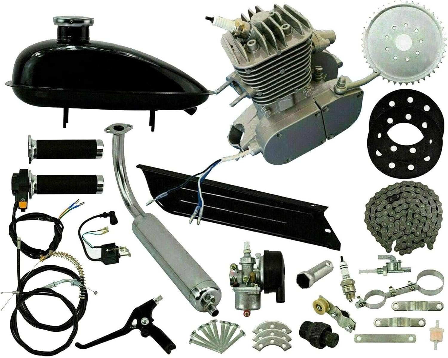 TDR 80Cc Motorized Bicycle Engine Kit 2 Stroke Air Cooled Petrol Push Bike off Road 2L Tank CDI Ignition Muffler Clutch Chain Throttle Sprocket