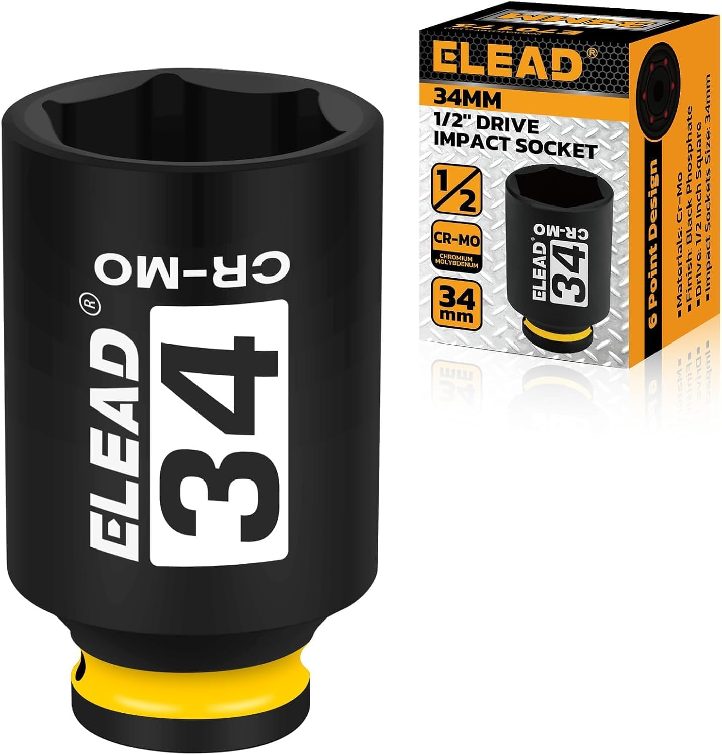ELEAD 1/2" Drive Deep Impact Socket, 34 Mm Metric 6 Point 1/2-Inch Drive Impact Axle Nut Sockets, CR-MO Nut Socket Set, Oil Filter Sockets, Tools for Easy Removal of Axle Shaft Nuts