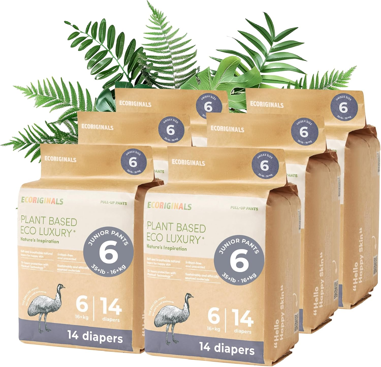 Ecoriginals - 84 Eco Junior Pull Ups - Kids Nappy Pants Size 6 with 100% Plant-Based Layers, Disposable & Hypoallergenic Toilet Training Pants - Secure Fit Nappies (16Kg+), 14X6 Packs image number 2