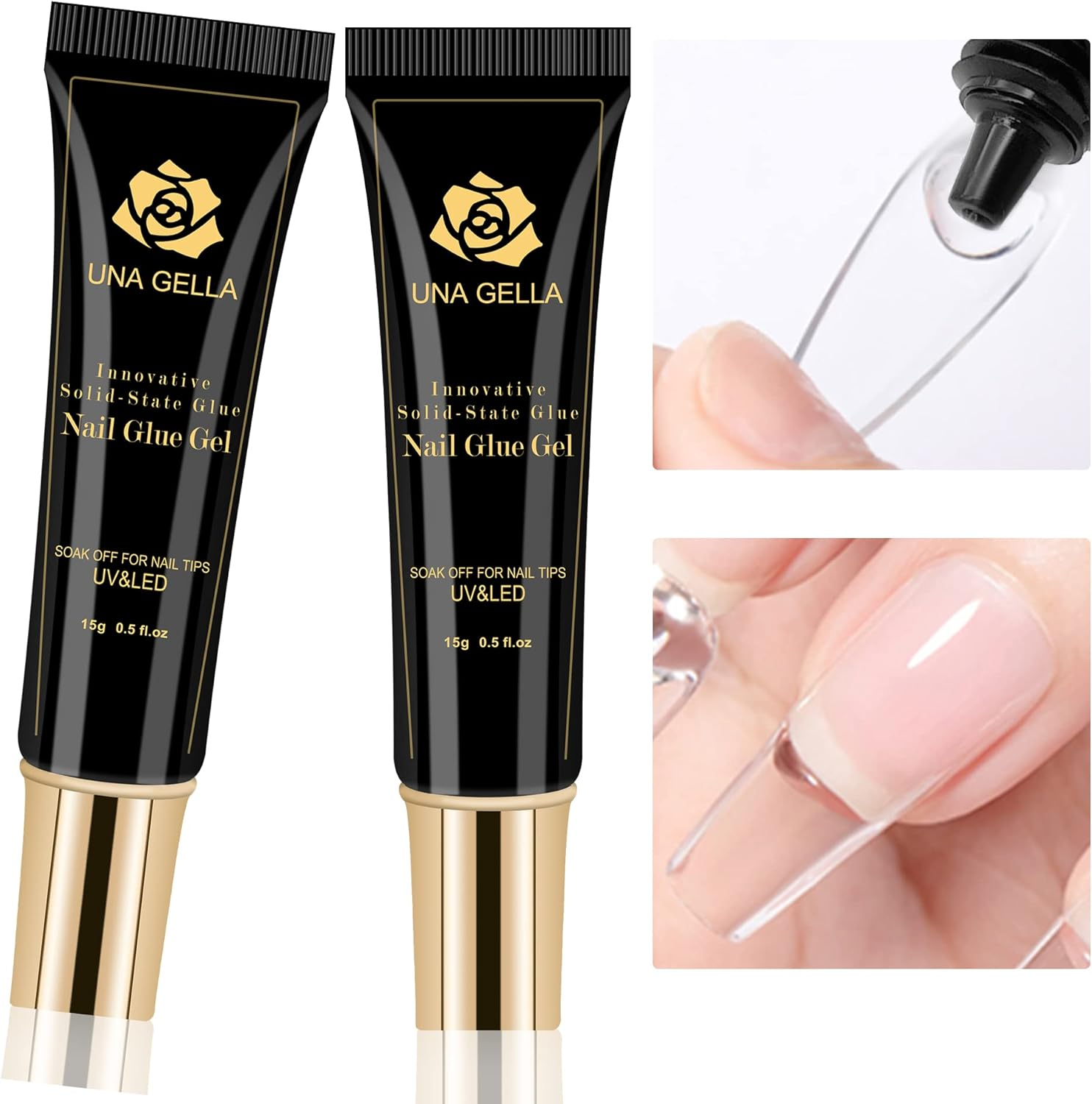 UNA GELLA Soft Gel Nail Tips Glue | 2Pcs | Solid State Soak off Super Strong Glue for Acrylic Nails Curing Needed for Nail Extensions Press on Nails 15Ml*2 for Gel Jelly Tips image number 5