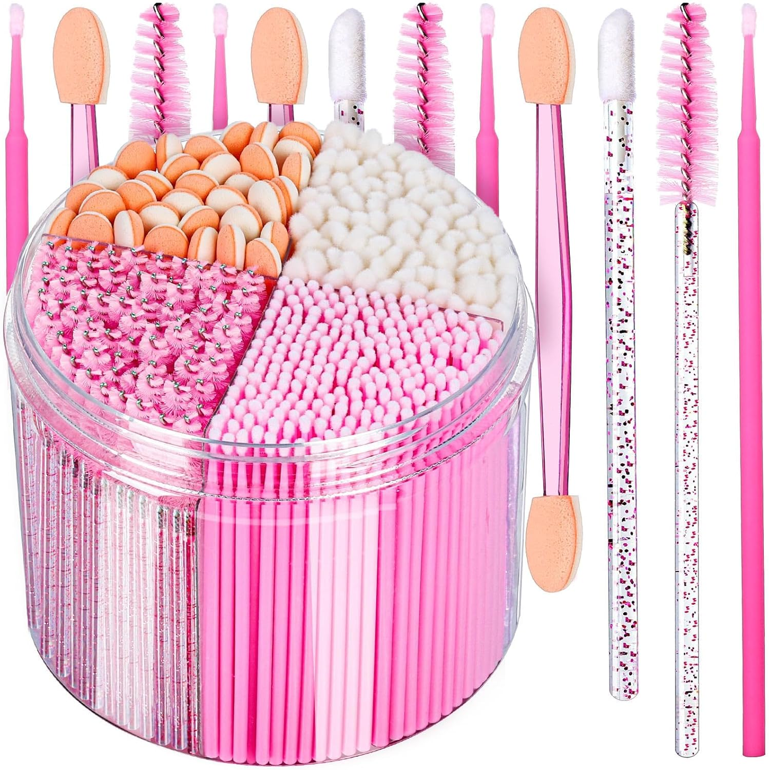 PAOFUFUI 310PCS Makeup Artist Kit Essentials, Disposable Makeup Applicators, Marcara Wands Lip Applicators Disposable,Microswabs, Eyeshadow Applicators, Artist Supplies for Makeup with Storage Box (Pink) image number 1