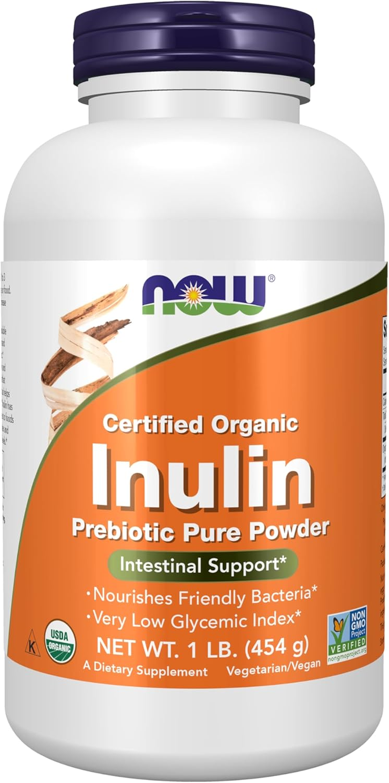 NOW Supplements, Organic Inulin Prebiotic Pure Powder, 1-Pound