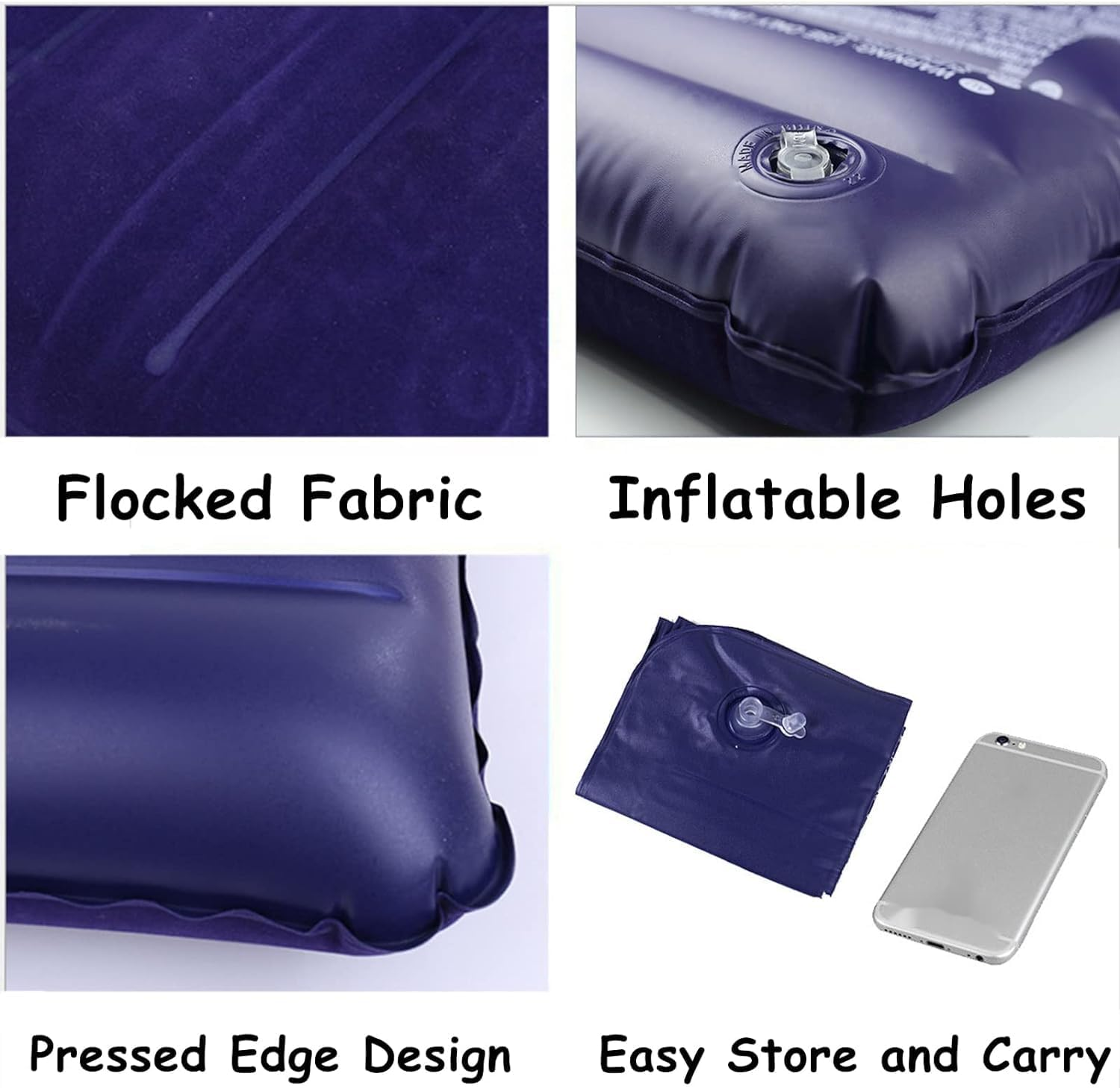 2 Pack Purple Ultralight Inflatable Camping Pillow Squared Flocked Fabric Air Pillow for Beach,Hiking,Camping,Traveling,Napping,Desk Rest,Neck Lumbar Support image number 4