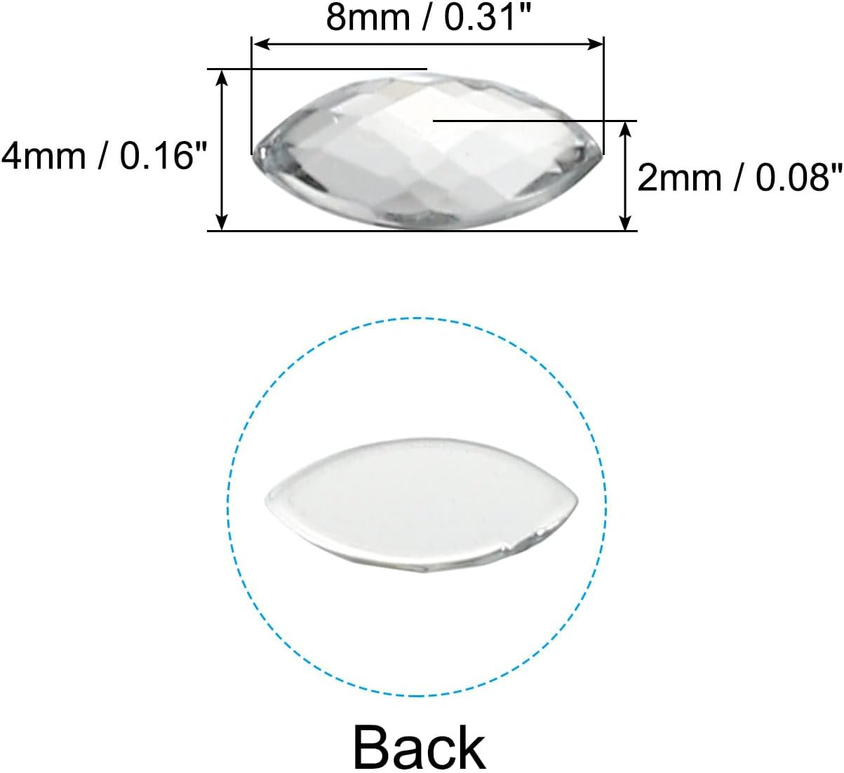 Uxcell Marquise Gems, 300 Pcs 8X4Mm Acrylic Rhinestones Flat Back Navette Horse Eye Crystal Gems for Jewelry Making DIY Craft, White image number 1