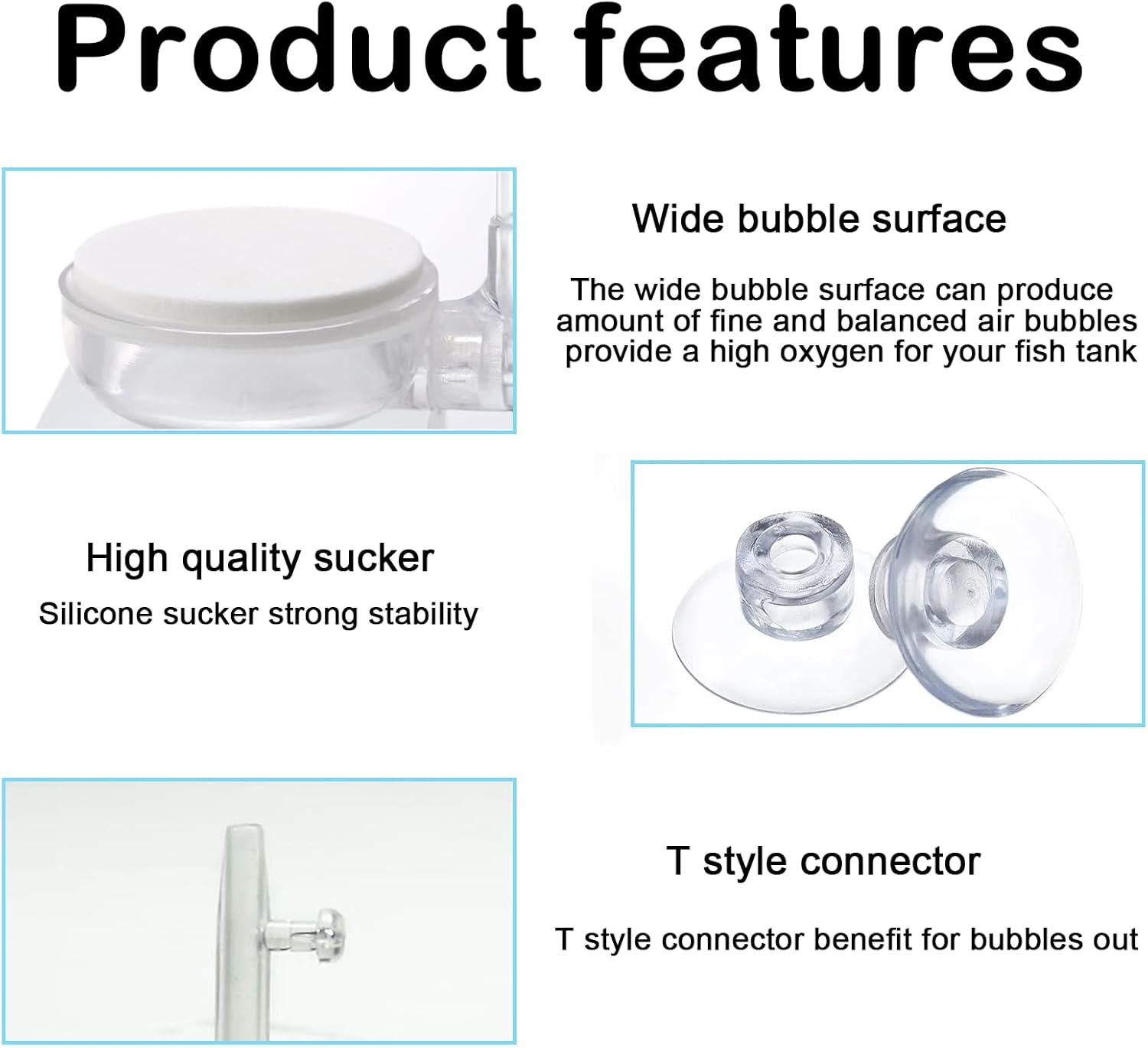 Jeyzuroa Aquarium Air Stone with Control Valve, Fish Tank Nano Bubble Stone - Superfine Bubble Diffuser for Fish Tanks & Hydroponics, Ultra Quiet High Oxygen Dissolution image number 5