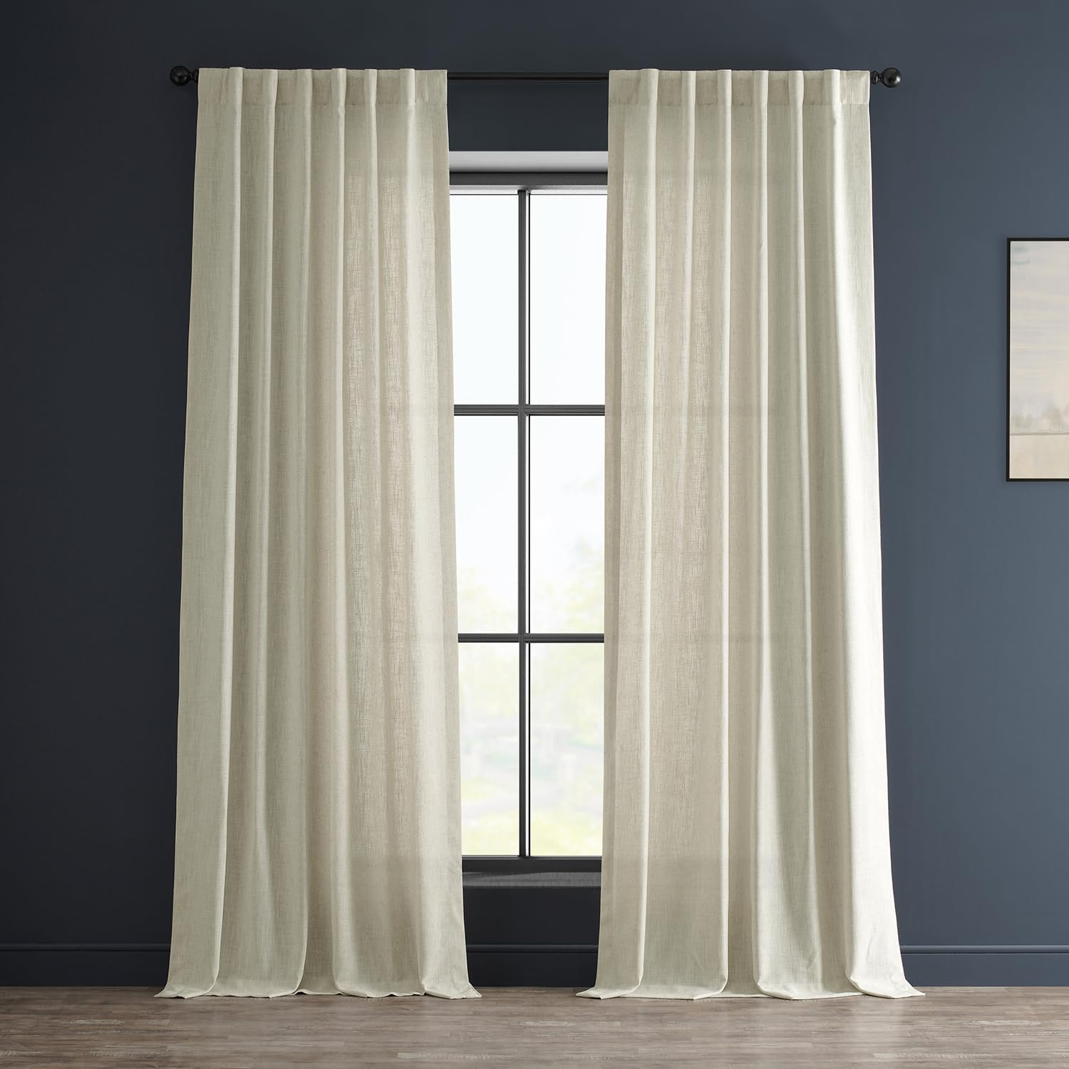 HPD Half Price Drapes Premium Heavy Faux Linen Curtains for Living Room (1 Panel), 50W X 96L Light Filtering Curtains 96 Inches Long Window Curtains for Bedroom, Rice White