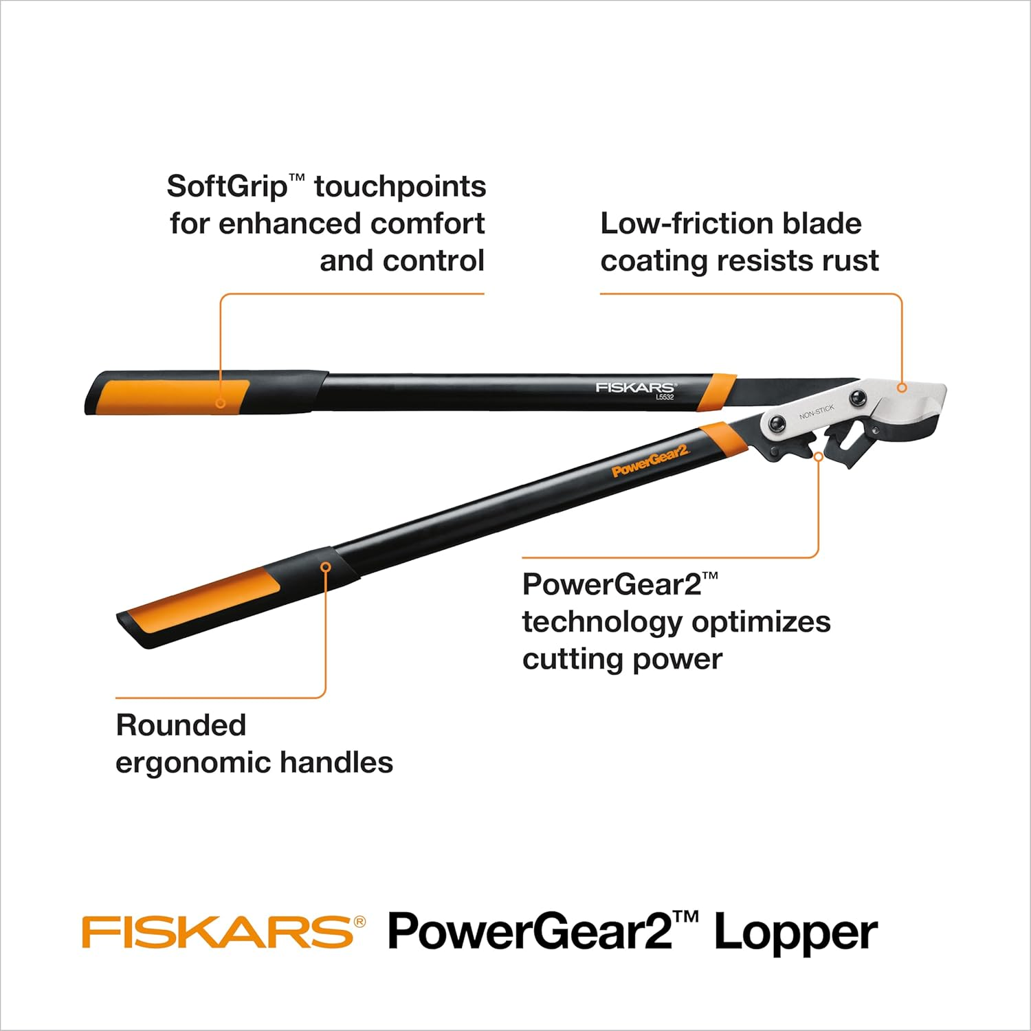 Fiskars 32" Powergear2 Steel Blade Garden Bypass Lopper and Tree Trimmer - Sharp Precision-Ground Steel Blade for Branches up to 2" Diameter image number 3
