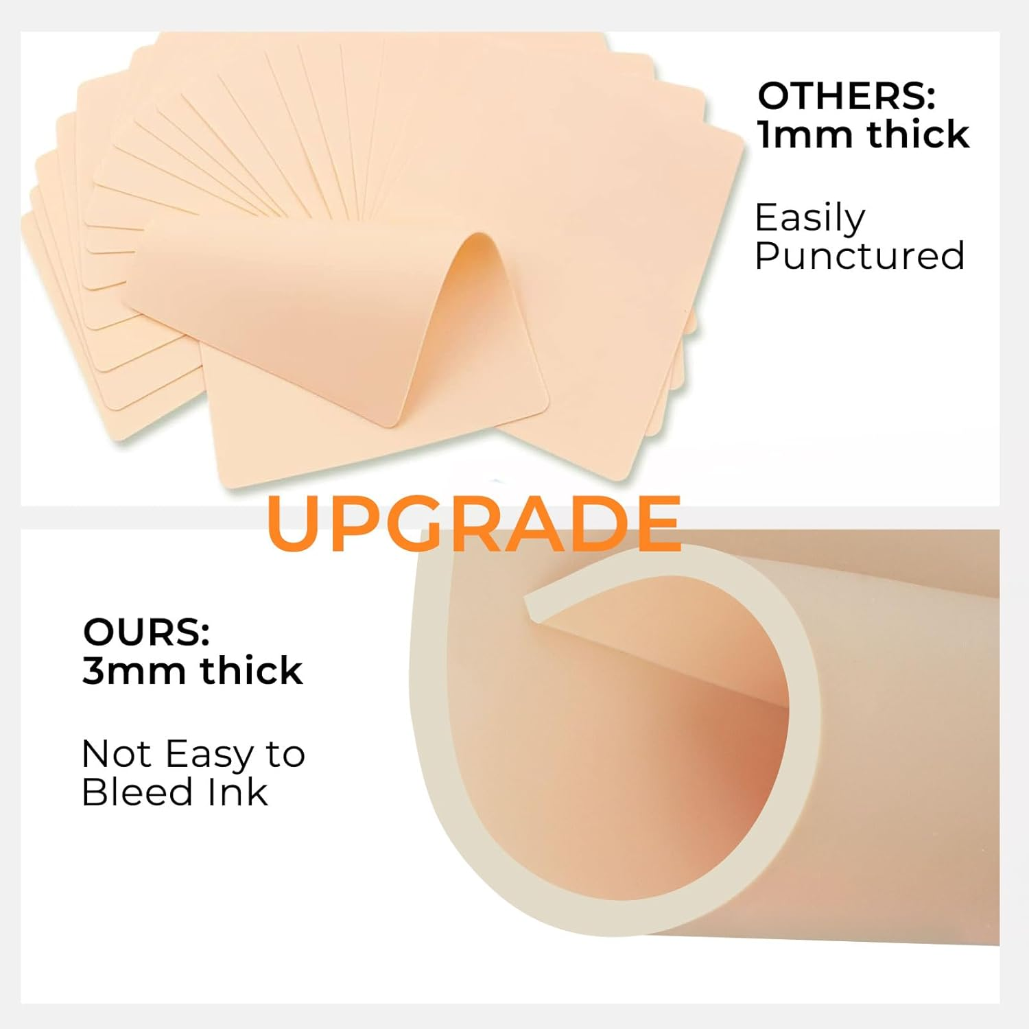3Mm Tattoo Practice Skins - 10-Pack Professional Thick Silicone Sheets (5.6"X7.5") - Realistic Tattoo Skin for Training, Perfect for Beginners & Artists - Durable Fake Skin for Machine Practice