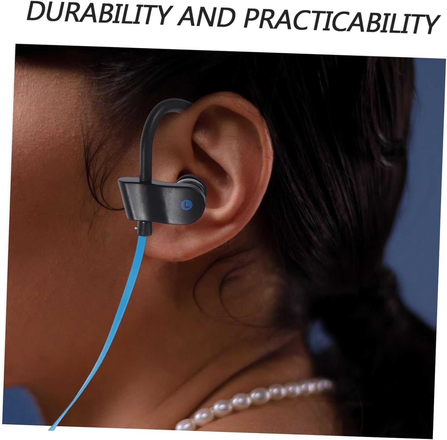 KICHOUSE Ear Hook Stereo Headset with Microphone Wired Earphones for Sports Universal Fit Black and Navy Compatible with Smartphones image number 5