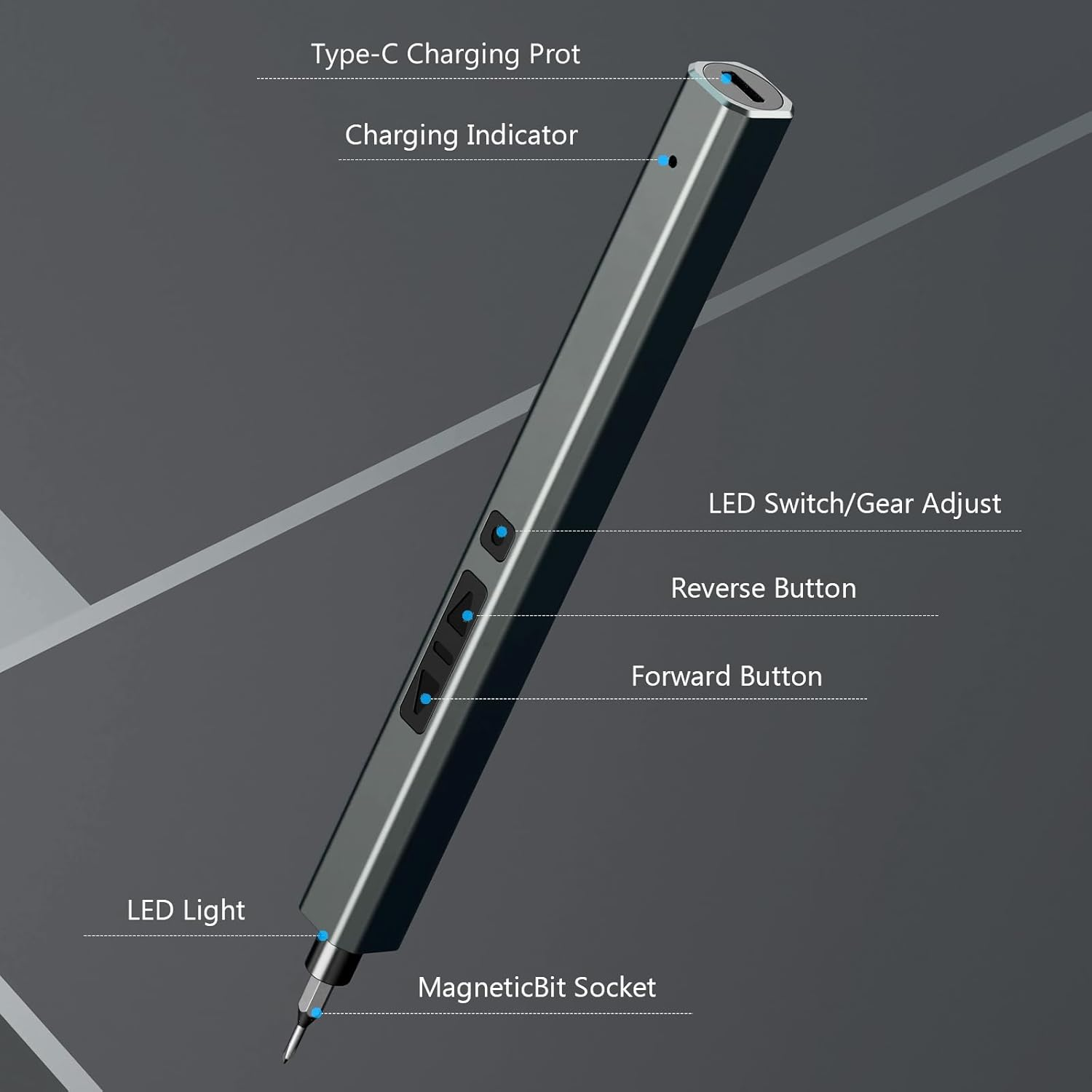 AMIR Electric Screwdriver Set, 33 in 1 Cordless Screwdriver Set with 24 S2 Precision Bits, Electronic Repair Tool Kit with LED Light & Type-C Charge for Phone, Camera, PC, Laptop, Watch image number 6