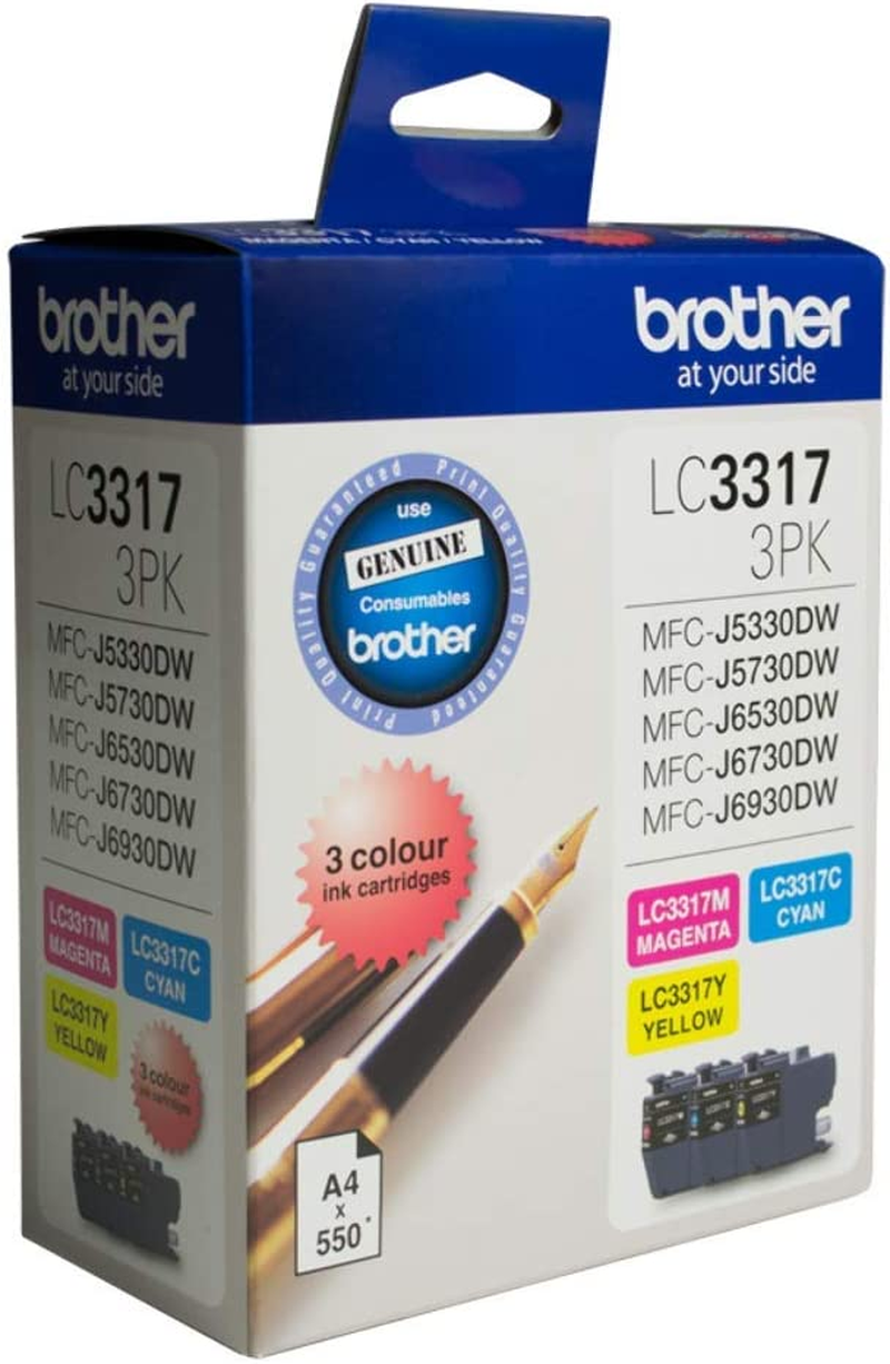 Brother Genuine LC3317 Colour Ink Cartridge Value Pack, Three Pack, Includes 1 Cartridge Each of Cyan, Magenta & Yellow, Page Yield up to 550 Pages (LC3317-3PK), Standard image number 3
