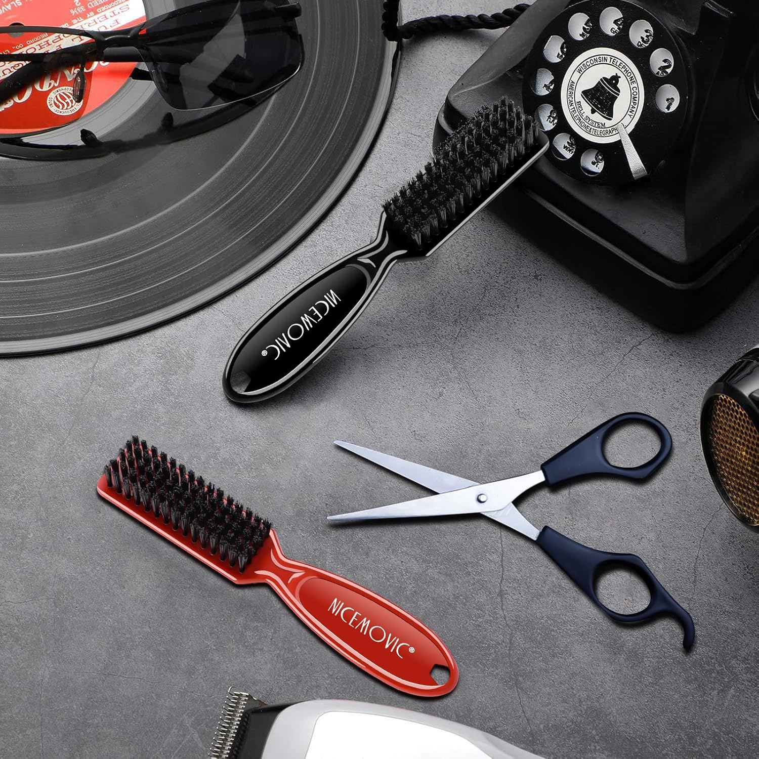 NICEMOVIC Barber Clipper Cleaning Brushes, 10 Pcs Plastic Handle Nylon Bristles, Anti-Slip Handle Mini Brush Bulk Set, Duster Manicure Brush for Hair Styling Tools, Kitchen Sink, Shoes (Black&Red) - Blue image number 6