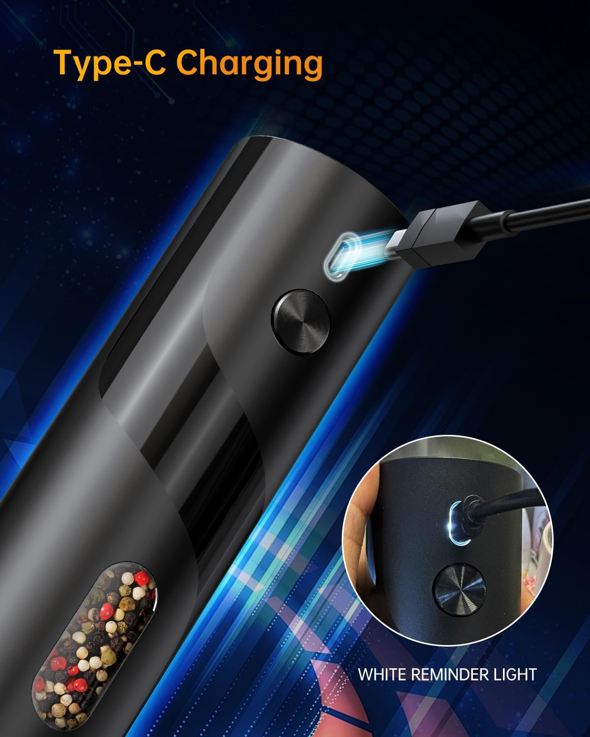 CIRCLE JOY Electric Pepper Grinder, Top-Refill Battery Operated Pepper Mill Grinder with Upgraded 110ML Capacity, Adjustable Coarseness, Led Light image number 3