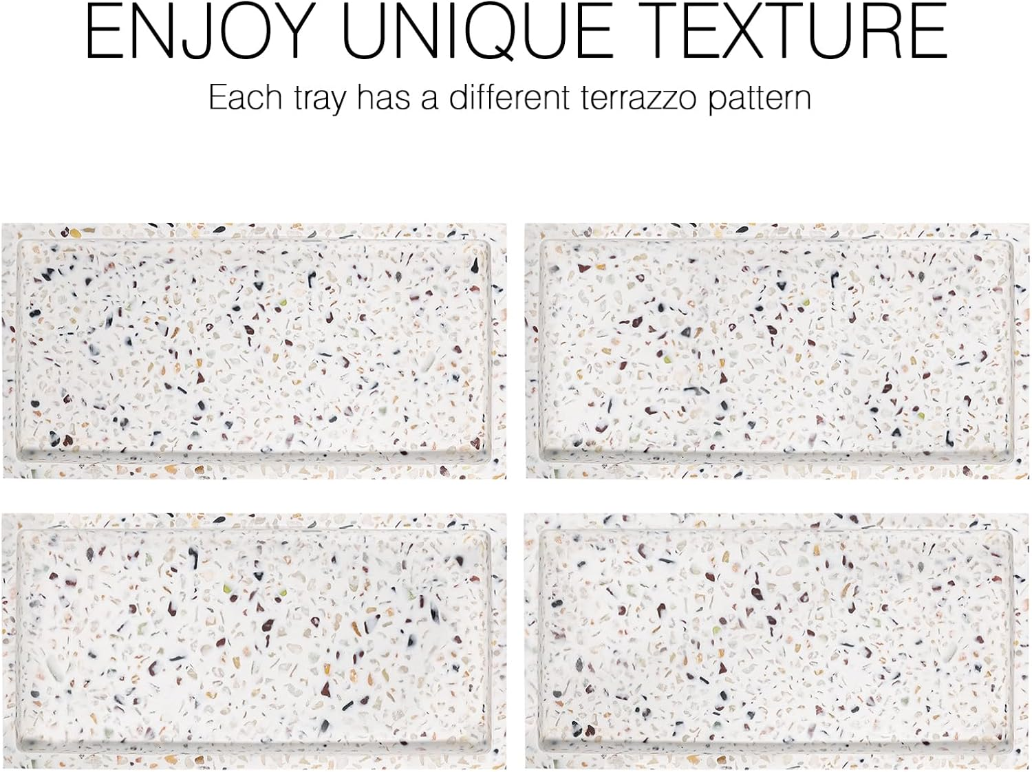 Luxspire Rectangular Non-Slip Resin Bathroom Tray Decorative Tray for Home, Living Room and Bedroom, for Jewelry, Candles and Soap, Size 20 X 10 X 1.8 Cm, Terrazzo image number 3