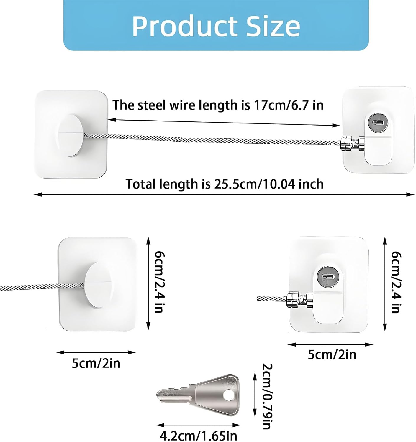 4Pack Refrigerator Locks with Keys,Self Adhesive Baby Proofing Fridge Latch Stainless Steel Zinc Alloy Strong Adhesive Lock for Refrigerators Freezers Dryers Washers Cabinets Drawers Windows image number 3