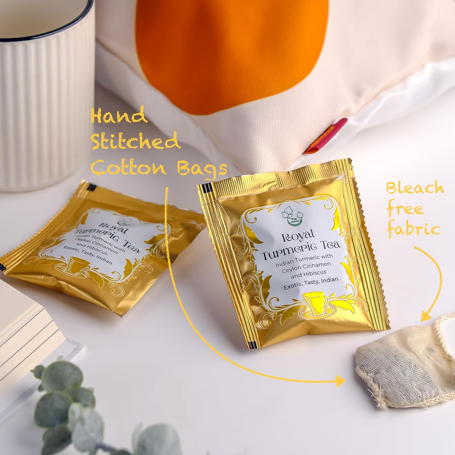 THE VEDAS Royal Turmeric Tea | Herbal Tea | Biodegradable Cotton Teabags | 20 Tea Bags image number 6