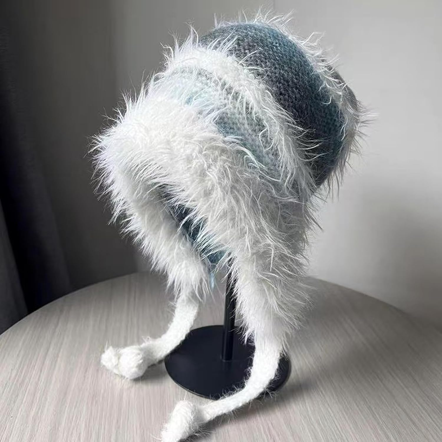 AWOCAN Women Fluffy Faux Fur Hat Winter Knitted Slouchy Beanie Cap Windproof Cover Ears Beanie Hat