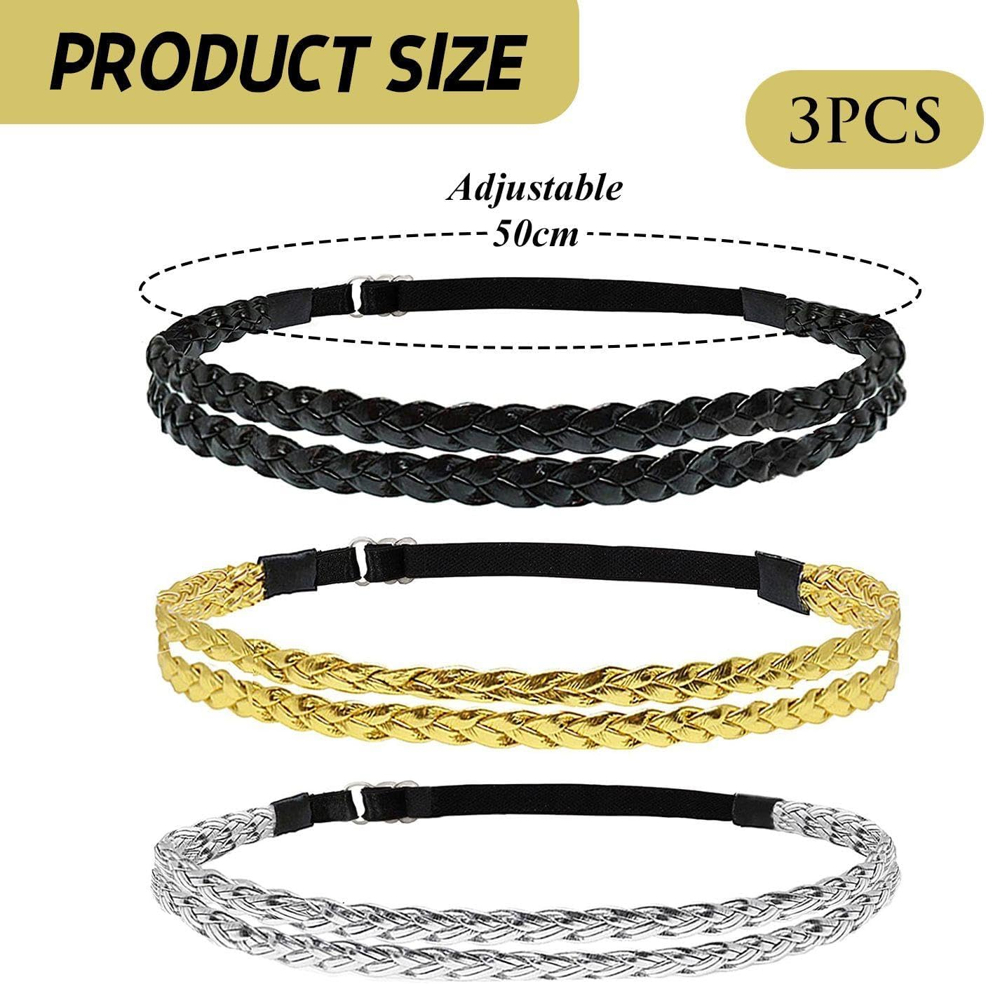3 X Braided Headbands, Adjustable Elastic Headband, Stylish and Simple Hair Accessories, Classic and Versatile Hair Accessories.