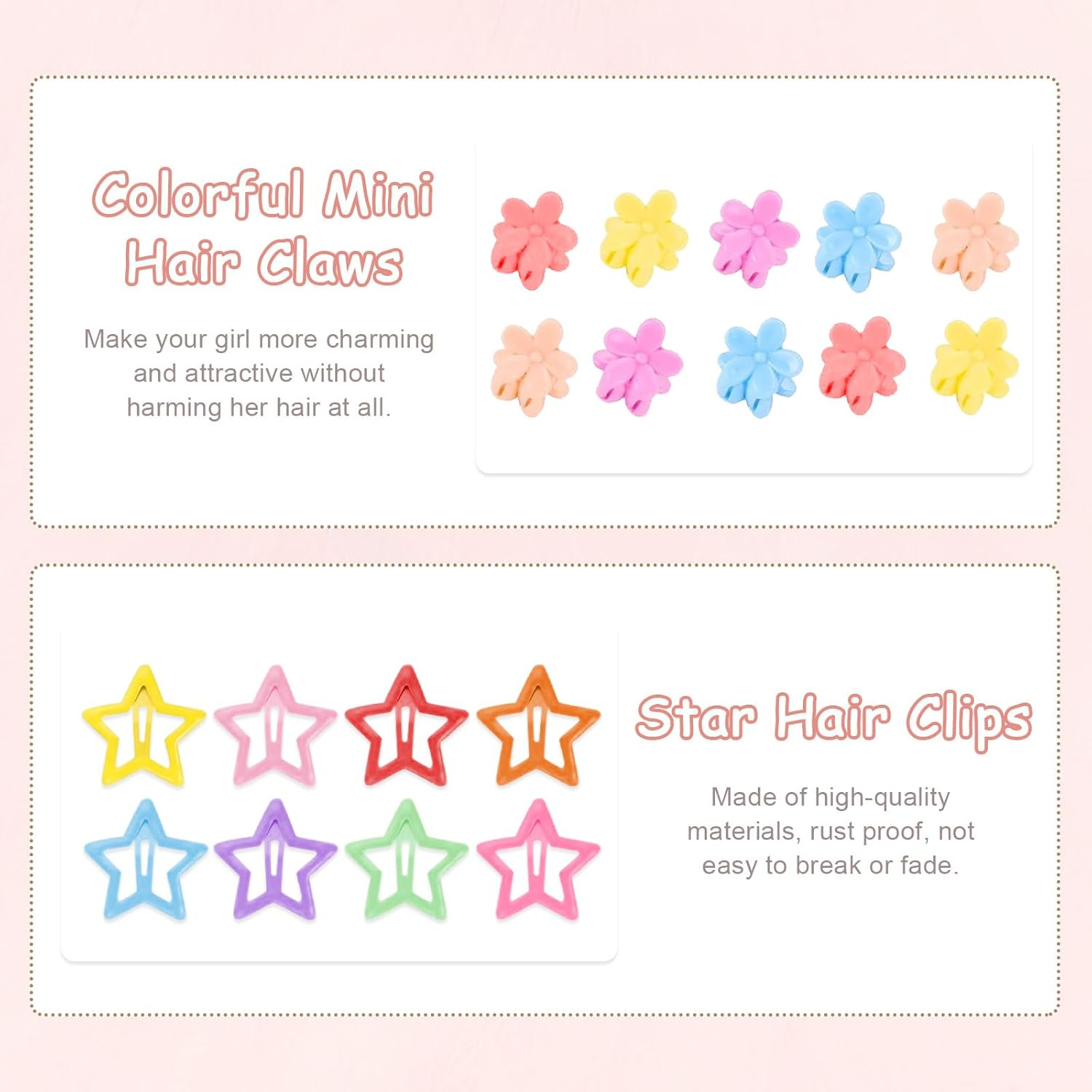 Jotia 875Pcs Hair Clips Accessories for Girls, Assorted Styles Mini Hair Clips Claws Elastic Hair Ties Ponytail Holders Hair Barrettes Rubber Bands Set Multicolored Star Clips image number 5