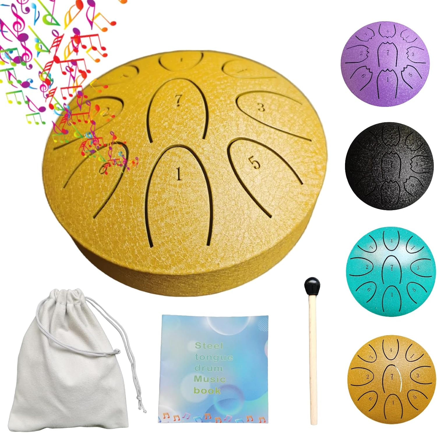Steel Tongue Drum 9-Note Scale 4-Inch Mini Rain Drum Children'S Instrument Engraved Note Markings for Durability Ideal Children'S Musical Enrichment (GOLDEN)