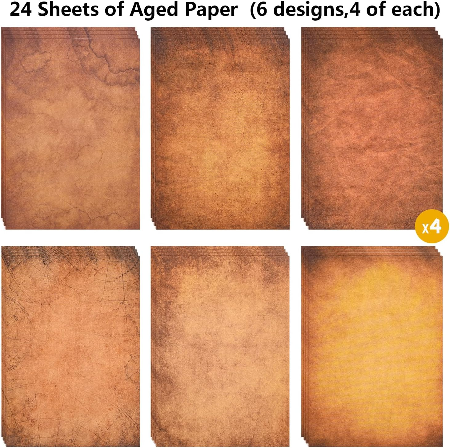 Vintage Stationery Paper and Envelopes Set - 24 Sheets Classic Aged Antique Letter Paper Stationary Set for Writing Letters Invitations with 12 Old Style Kraft Envelopes Rope Retro Accessories Pendant - 6 Style Vintage Paper image number 4