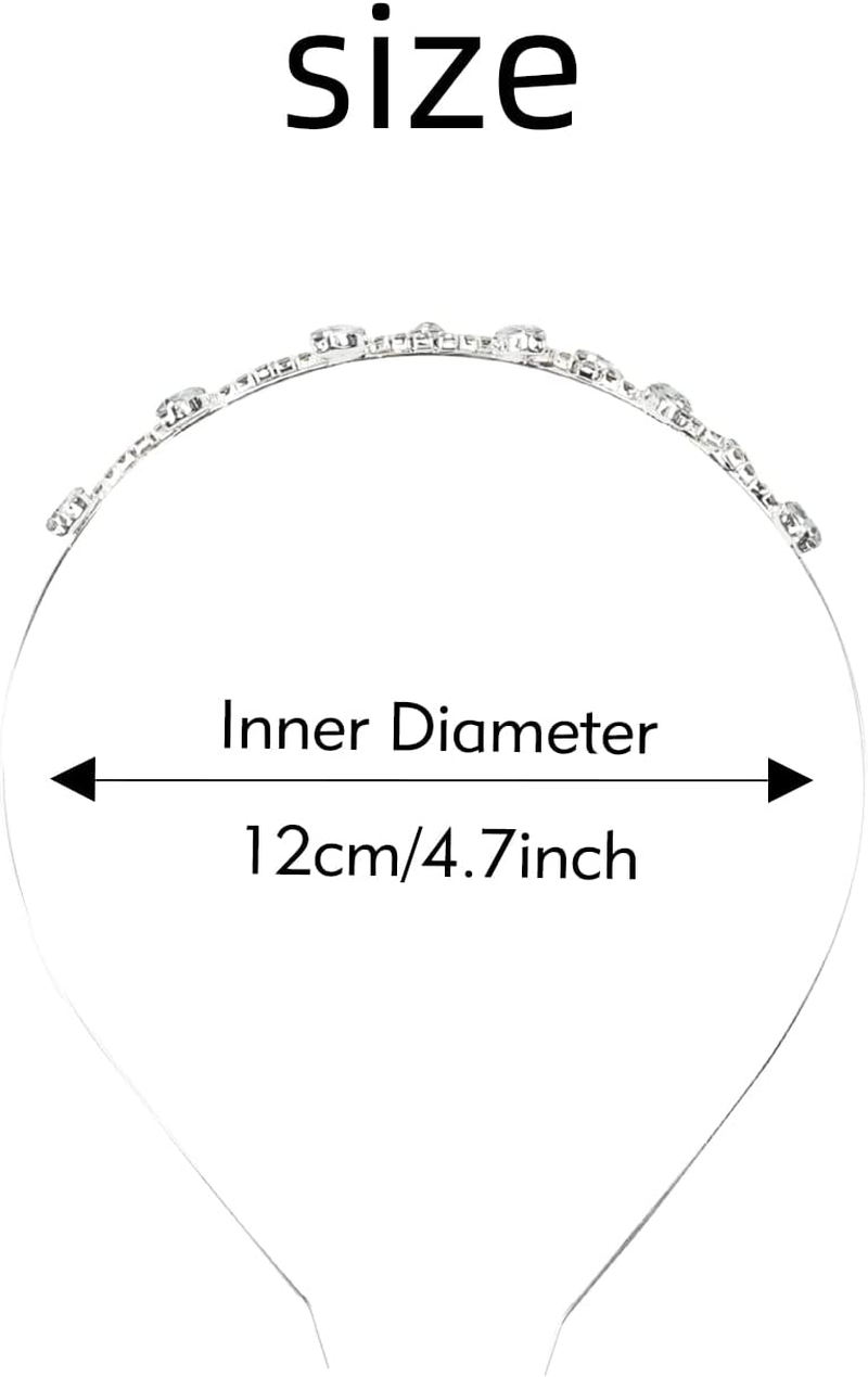 8 Pack Rhinestone Pearl Glitter Sparkly Fancy Silver Metal Headbands Double Hair Bands Slim Thin Skinny Hard Hair Bands Crown Tiara Hair Holder Headpieces for Women Girls image number 5